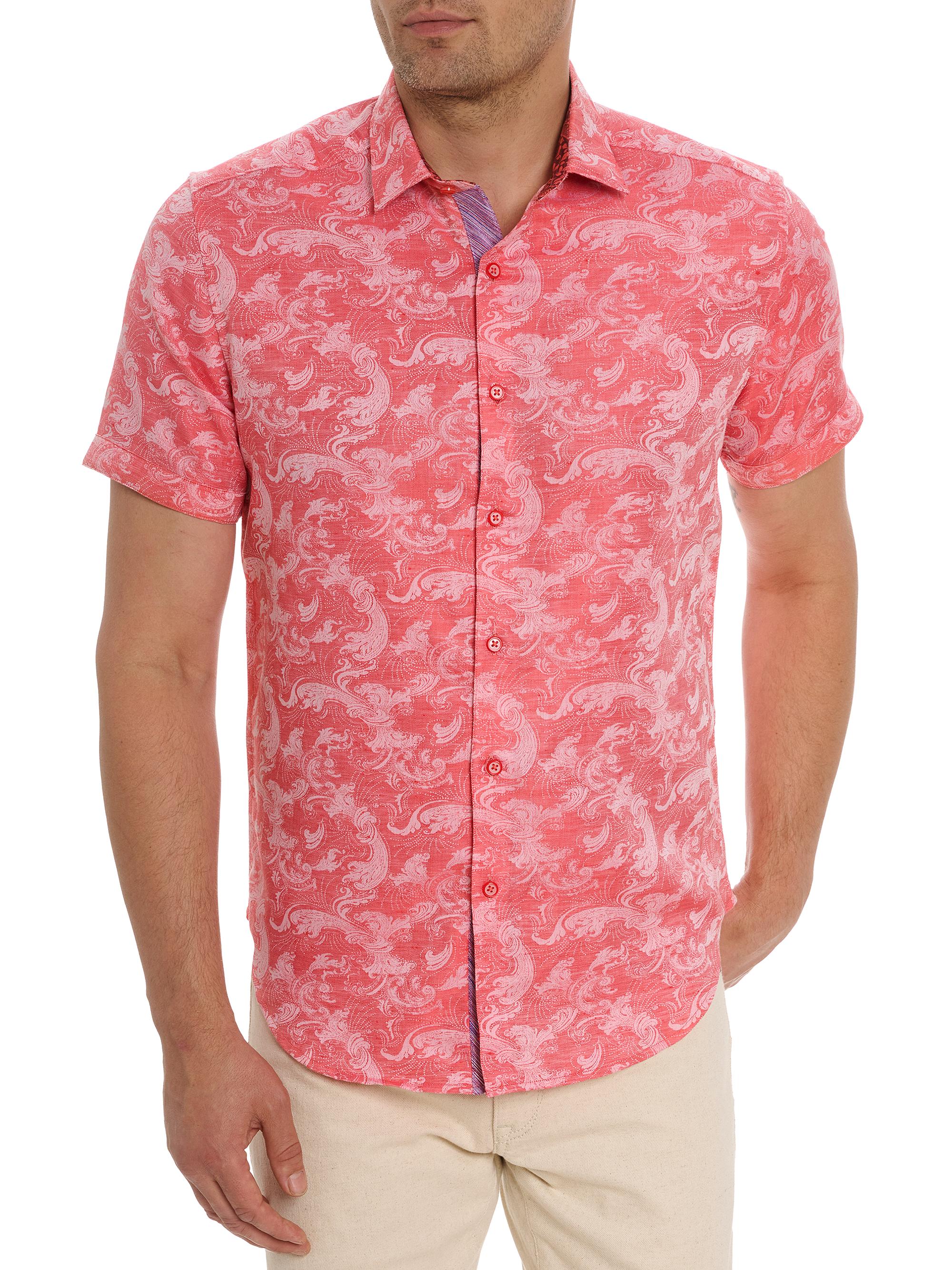 Robert Graham Men's Poseidon Linen & Cotton-Blend Button-Front Shirt - Coral