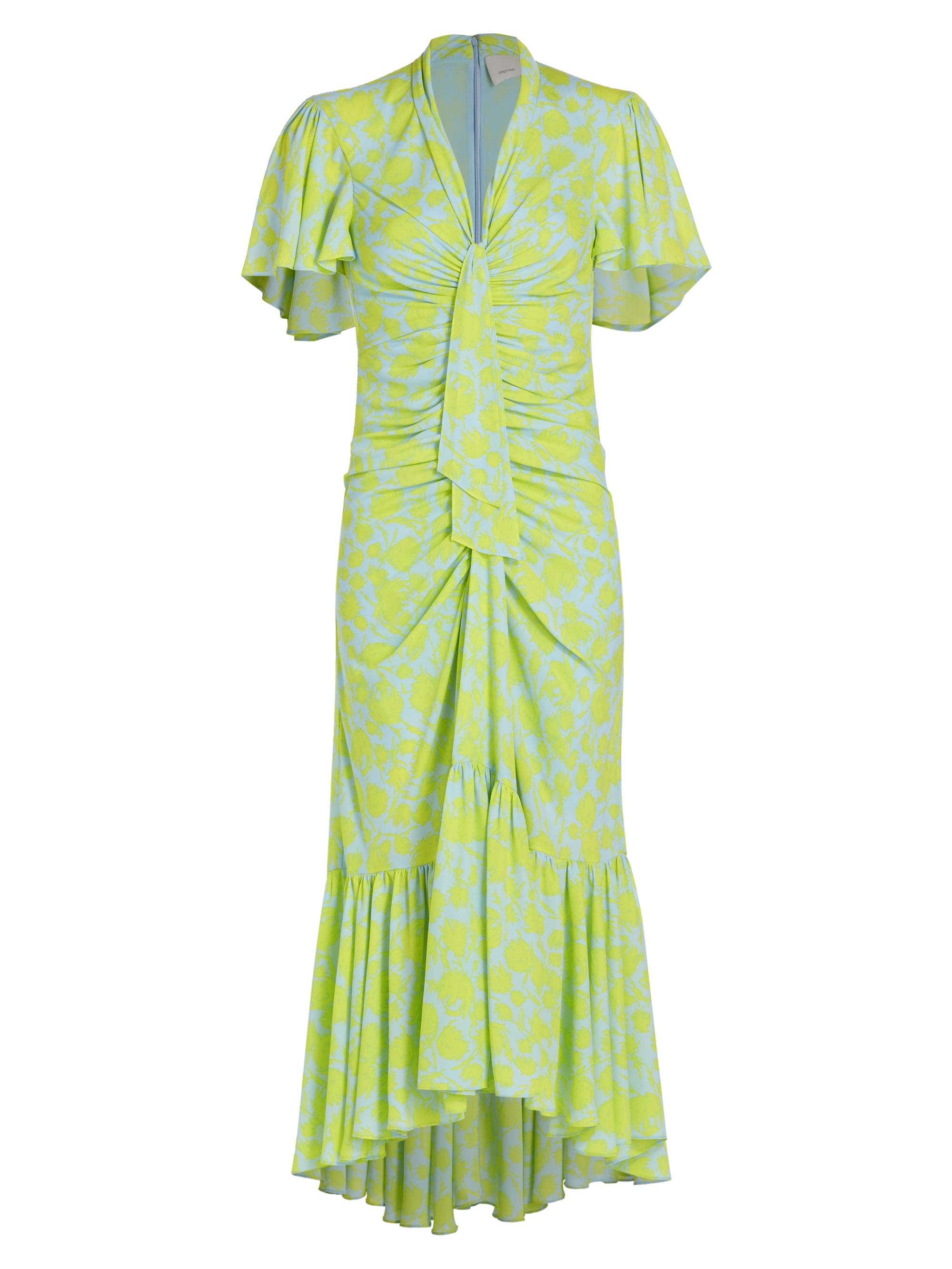 CINQ A SEPT Women's Peeta Graphic Floral Midi-Dress - Serene Sky Fresh Lime