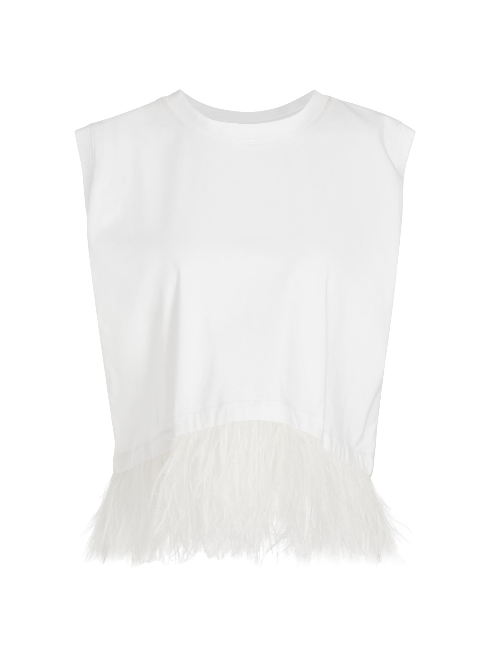 Cinq à Sept Women's Feather-Trimmed Stretch-Cotton Crop T-Shirt - White