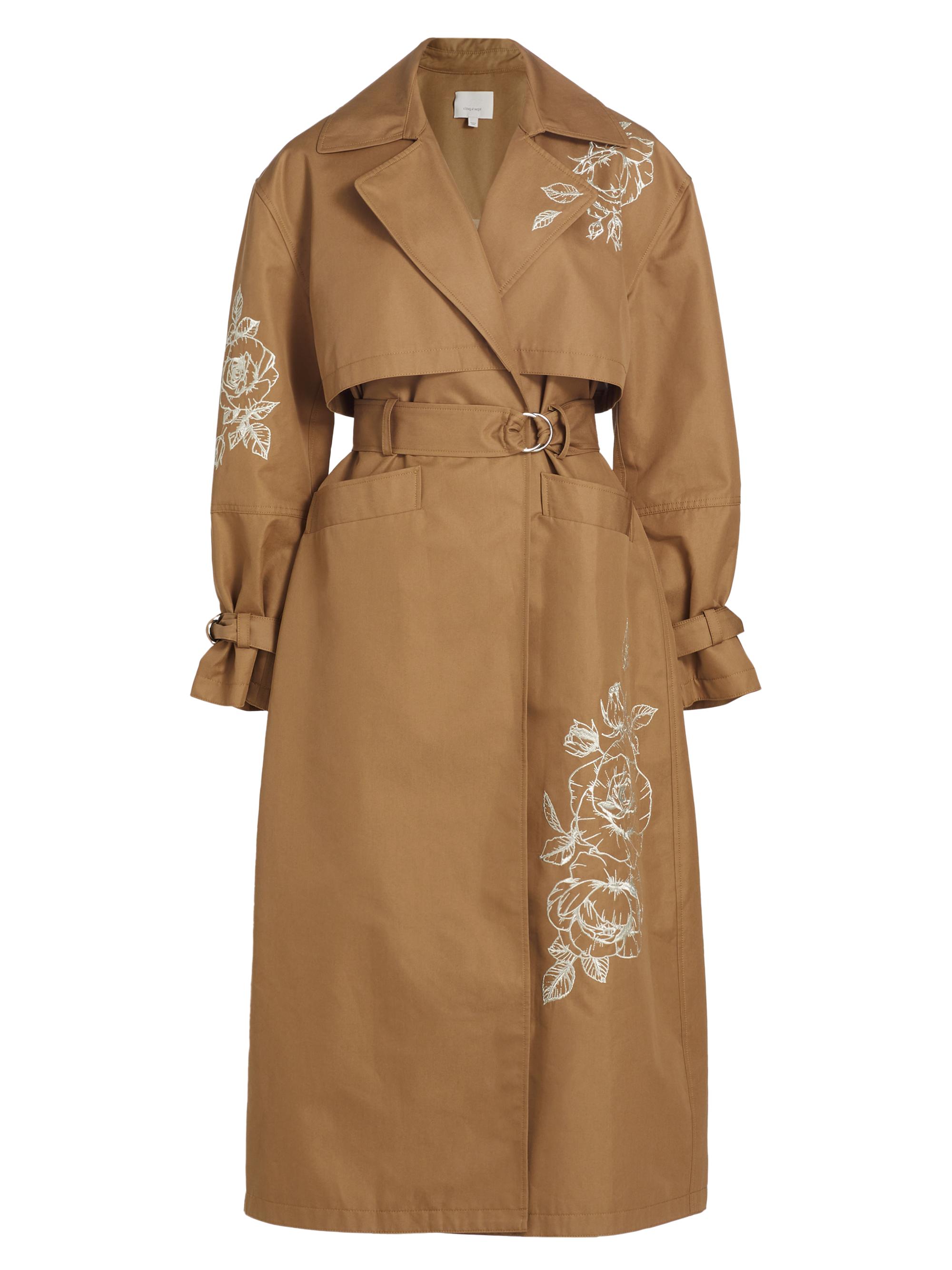 CINQ A SEPT Women's Astrid Floral Embroidered Trench Coat - Khaki Silver