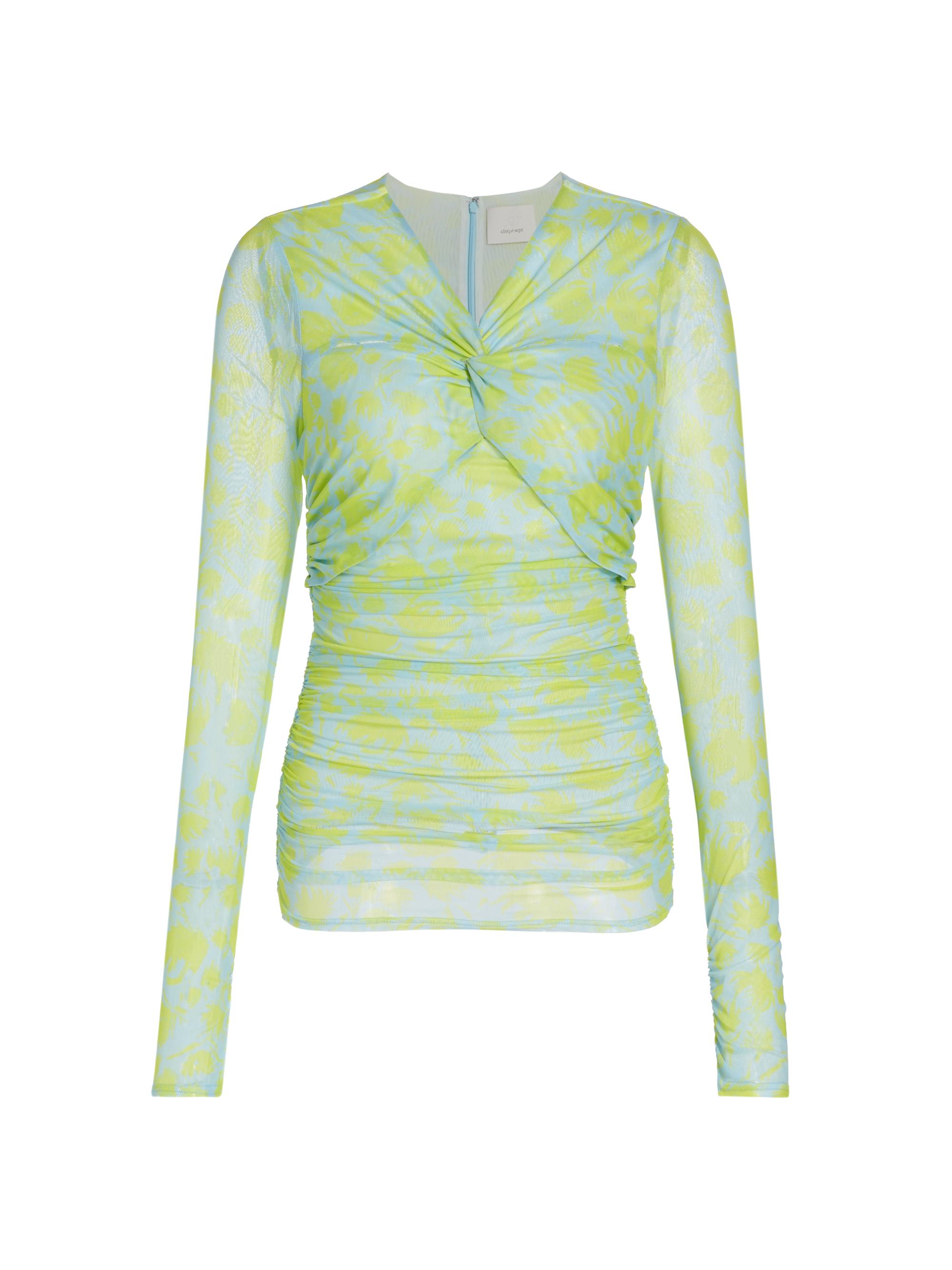 Cinq à Sept Women's Aniya Ruched Jersey Top - Serene Sky Fresh Lime
