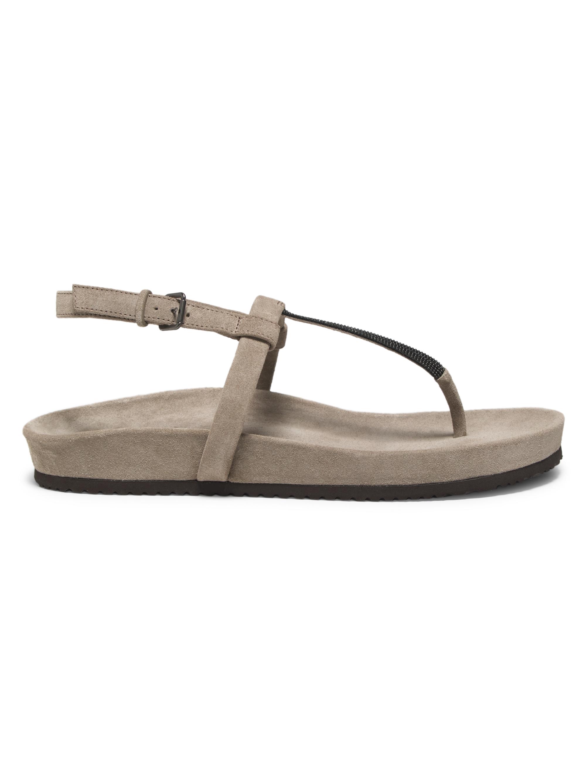 Brunello Cucinelli Women's Monili-Embellished Suede Sandals - Beige