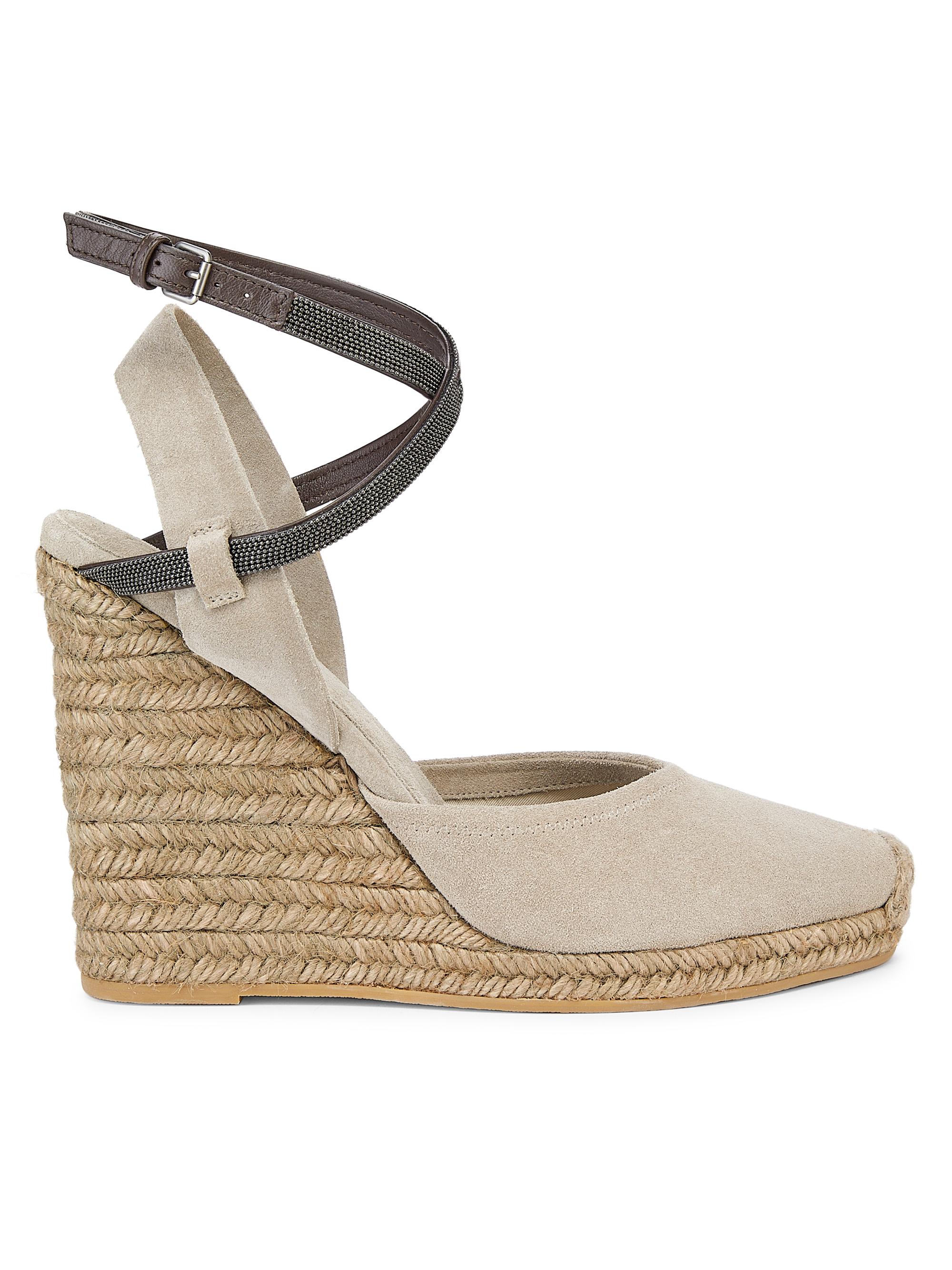 Brunello Cucinelli Women's 80MM Monili-Embellished Suede Espadrille Wedge Pumps - Beige