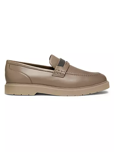 Monili-Detailed Leather Penny Loafers