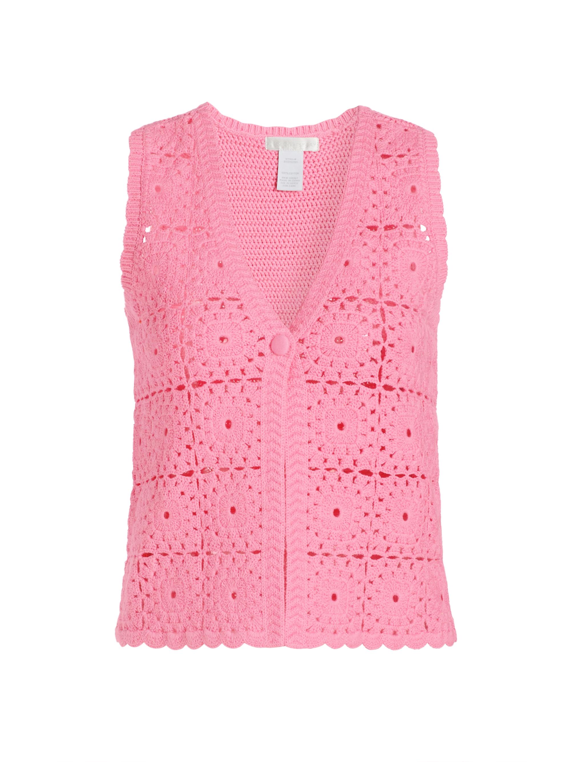 Design History Women's Cotton Crochet Vest - Pink Crush