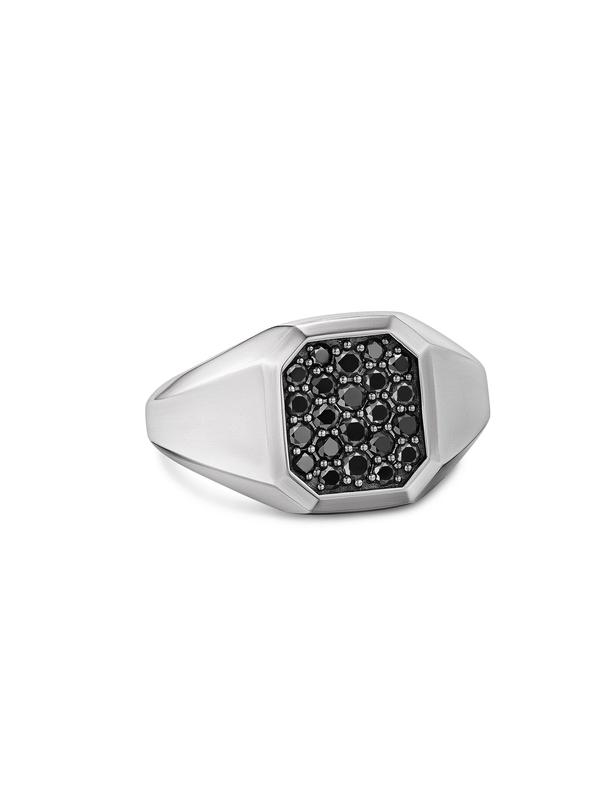 David Yurman Men's Streamline Signet Ring in Sterling Silver - Black Diamond