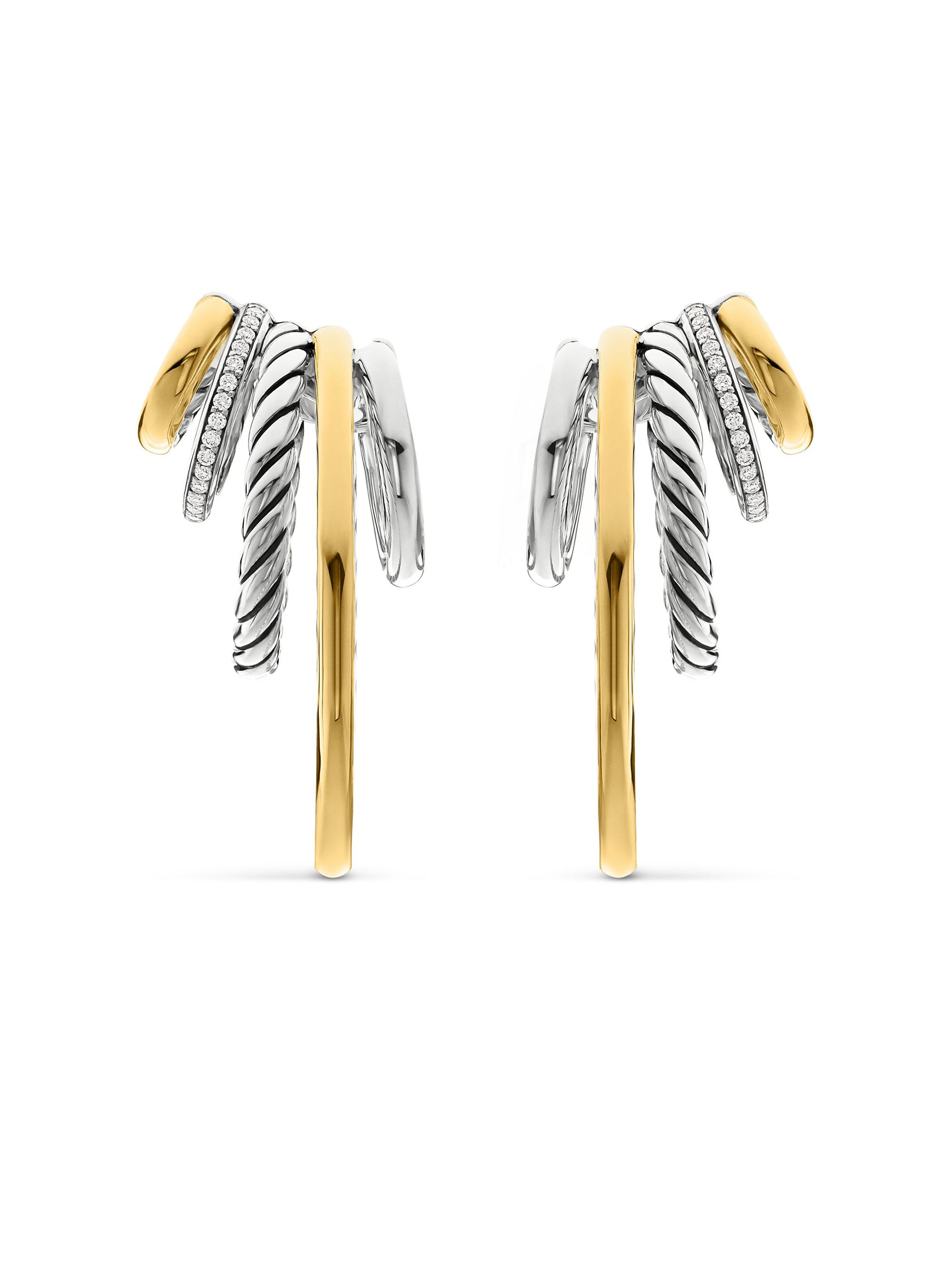 David Yurman Women's Mercer Multi Hoop Earrings in Sterling Silver with 18K Yellow Gold and Pavé Diamonds - Diamond