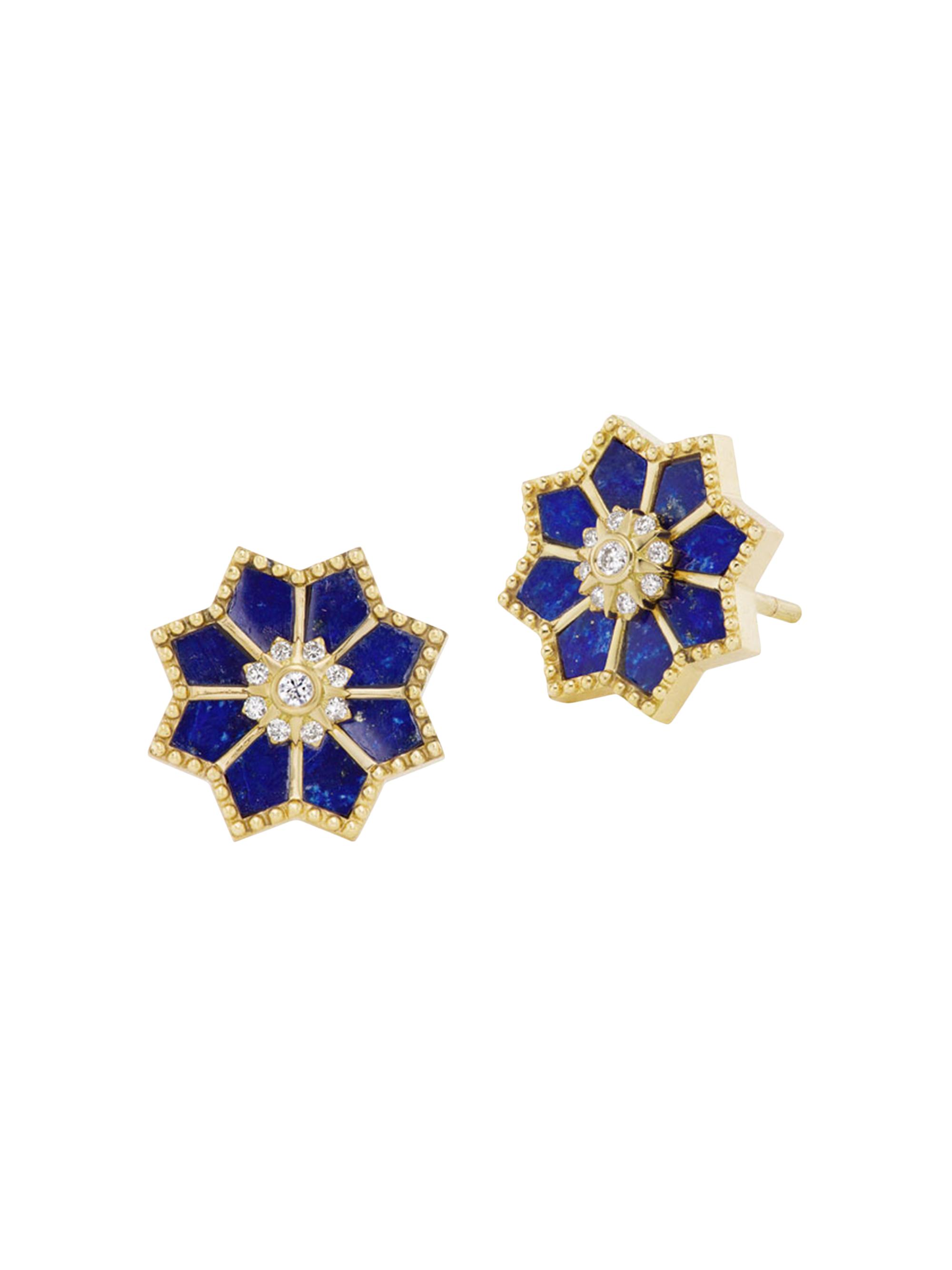 Orly Marcel Women's Fez 18K Yellow Gold, Malachite & 0.07 TCW Diamond Stud Earrings - Lapis