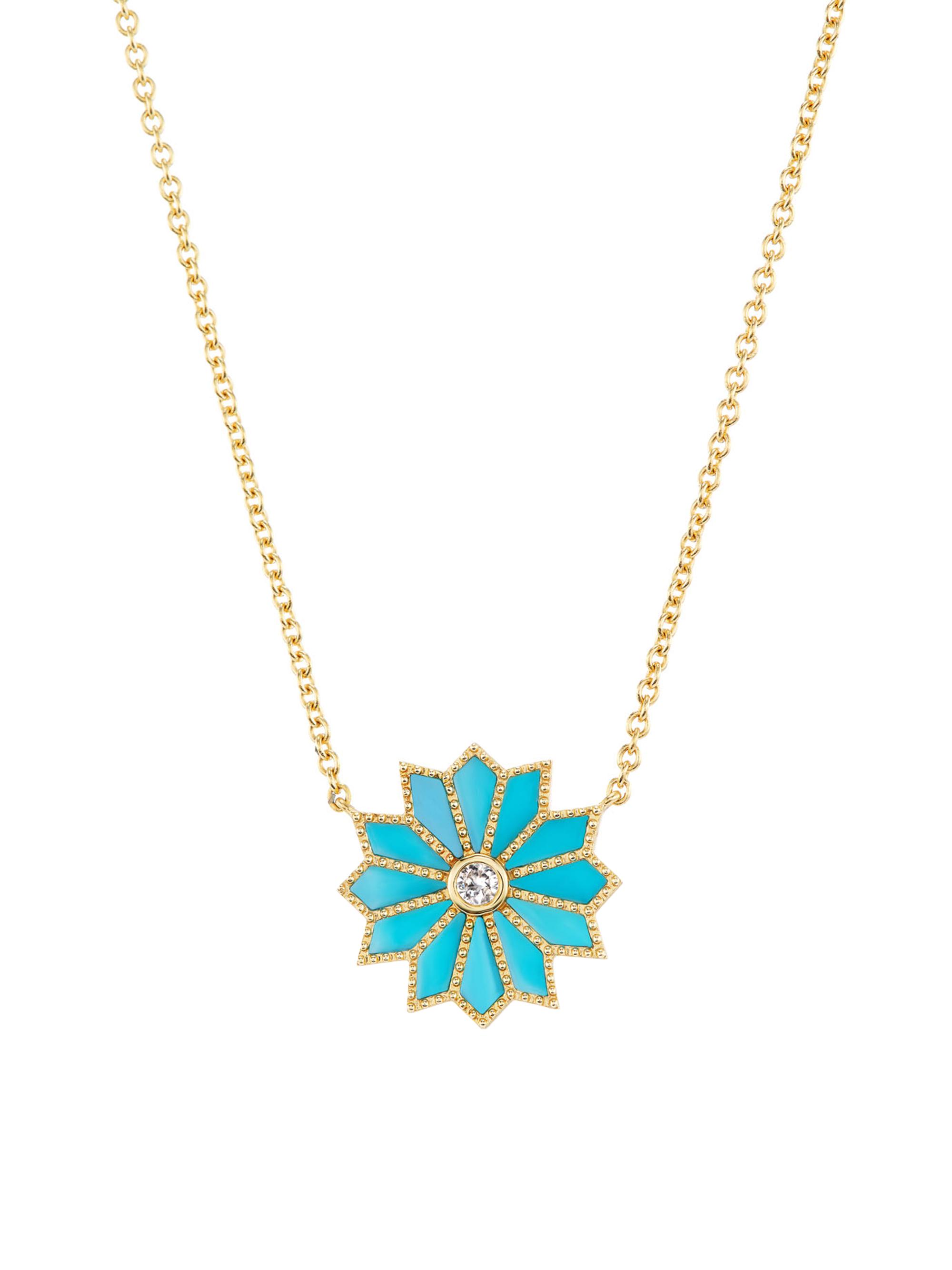 Orly Marcel Women's Sacred Flower 18K Yellow Gold, Turquoise & 0.97 TCW Diamond Pendant Necklace - Turquoise