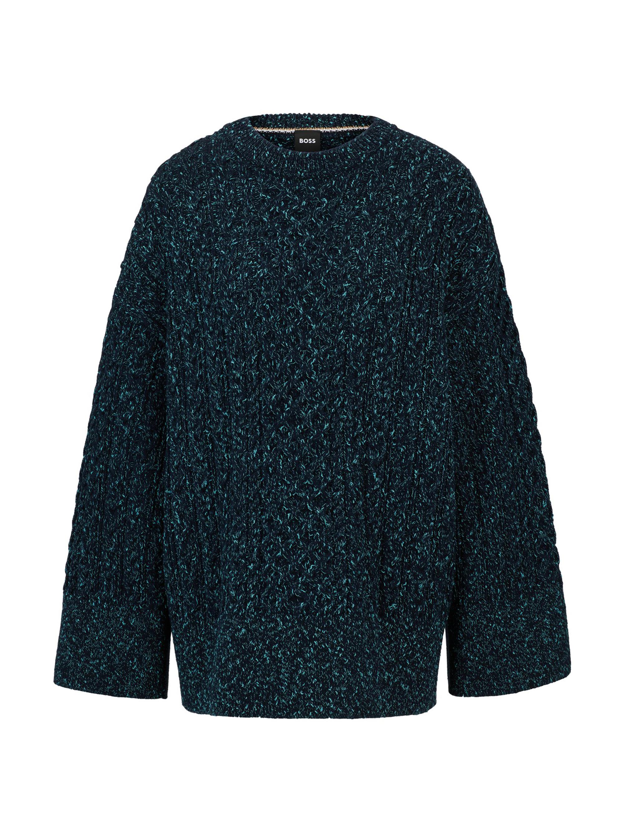 BOSS Women's Wool-Blend Sweater with Cable-Knit Structure - Dark Blue