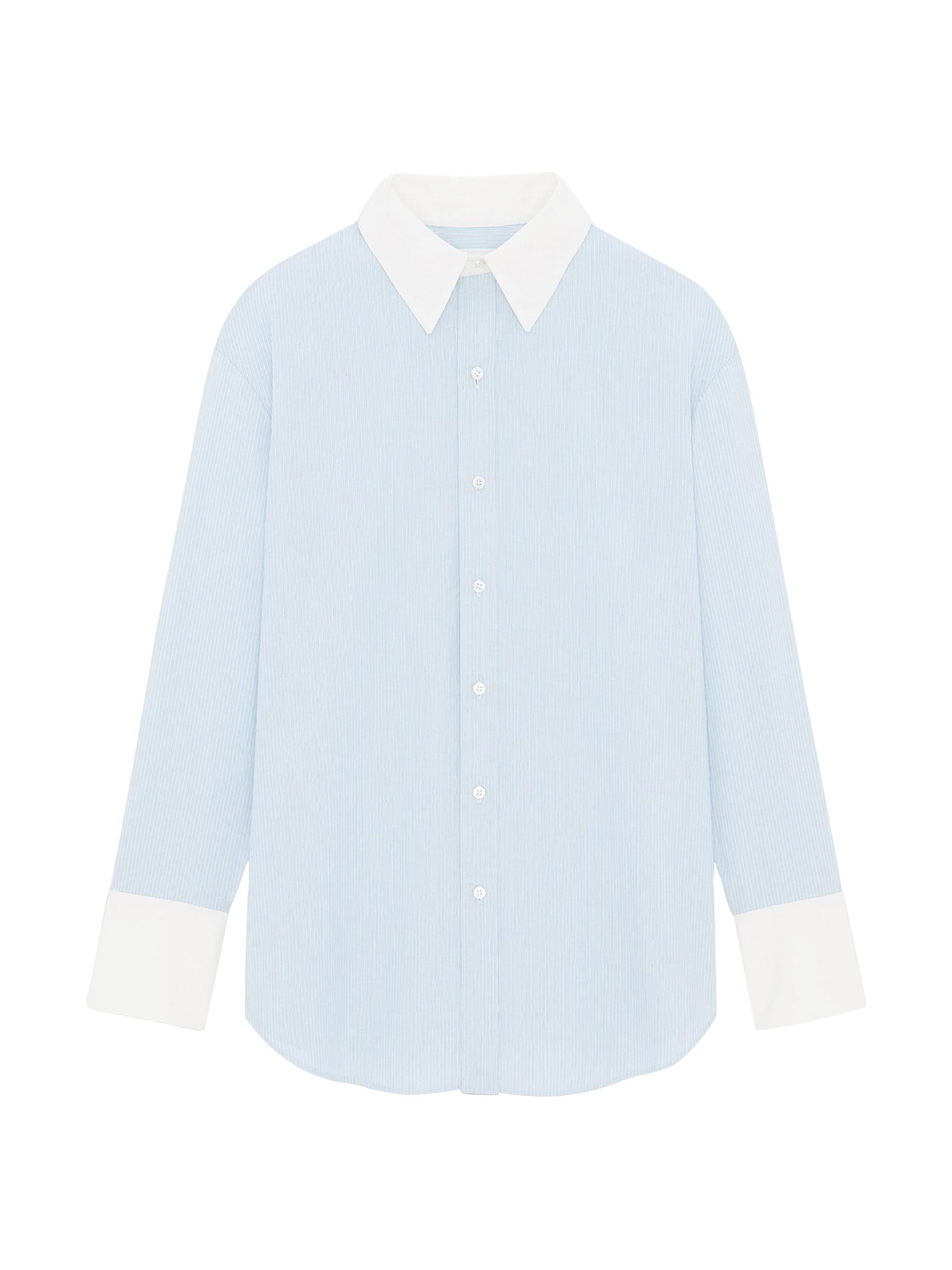 Saint Laurent Women's Winchester Boyfriend Shirt in Cotton - Bleu Blanc