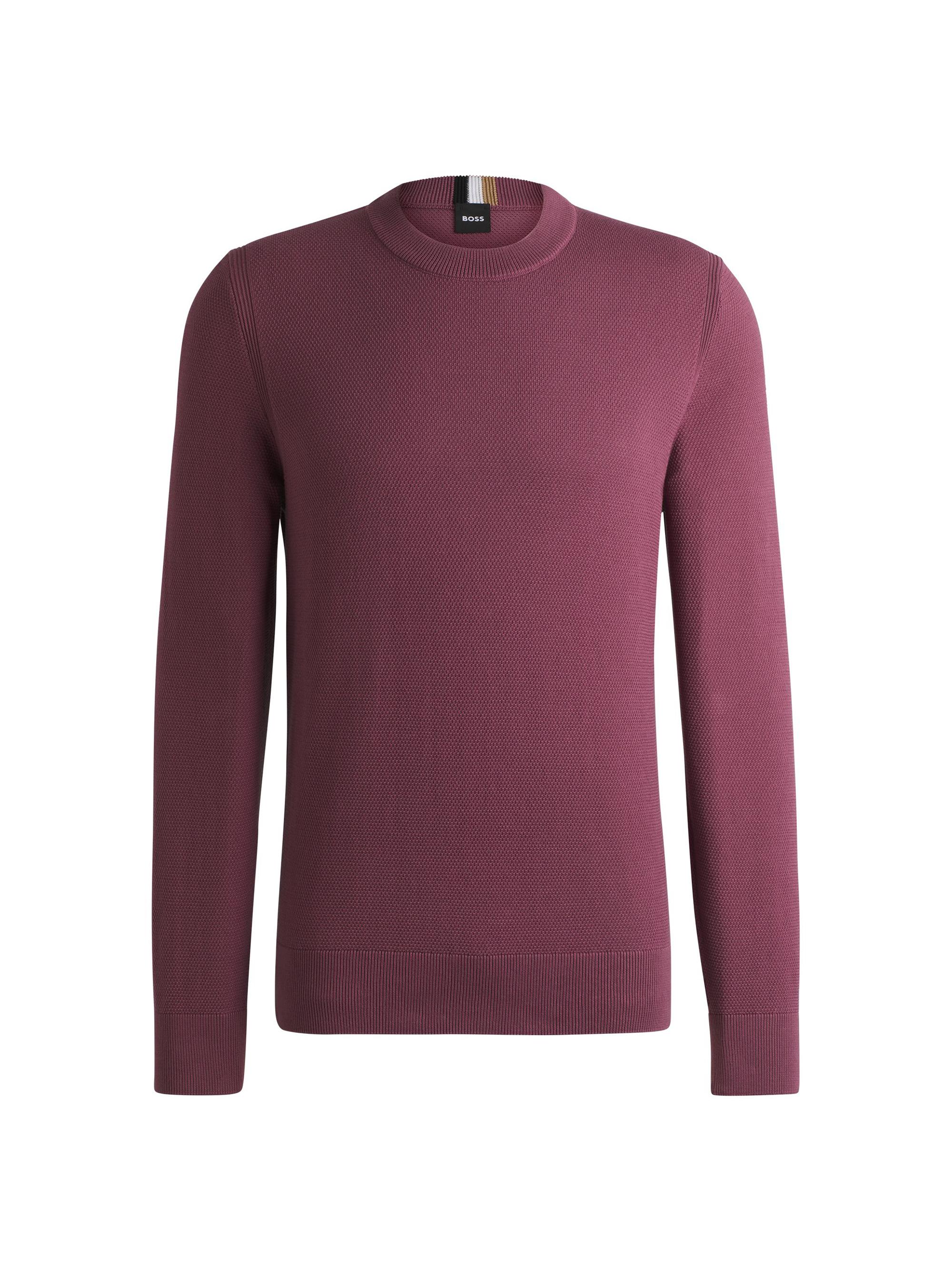 BOSS Men's Micro-Structured Crew-Neck Sweater in Cotton - Purple