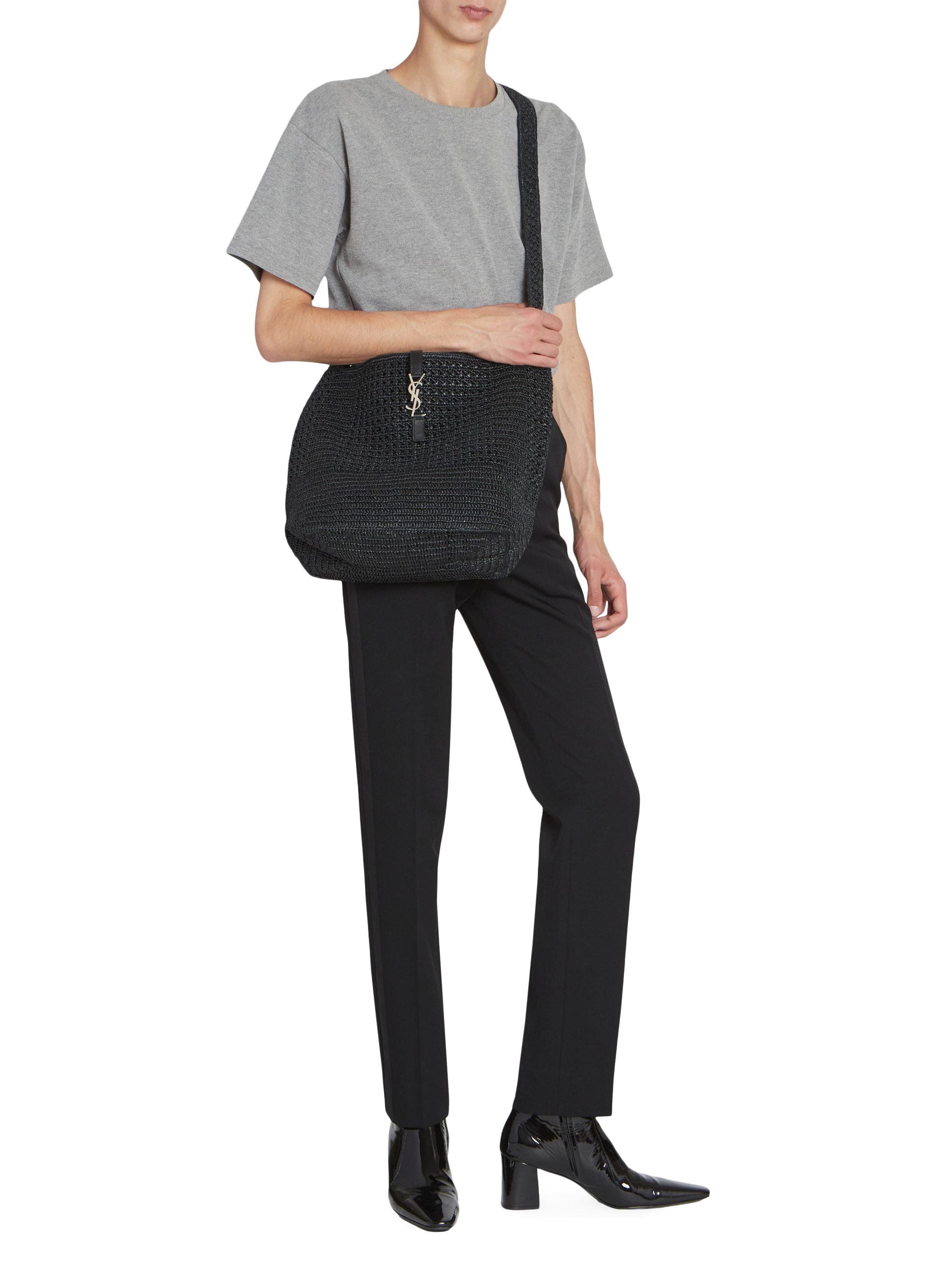 Saint Laurent Le 5 à 7 Medium Tote in Raffia Crochet | Saks Fifth