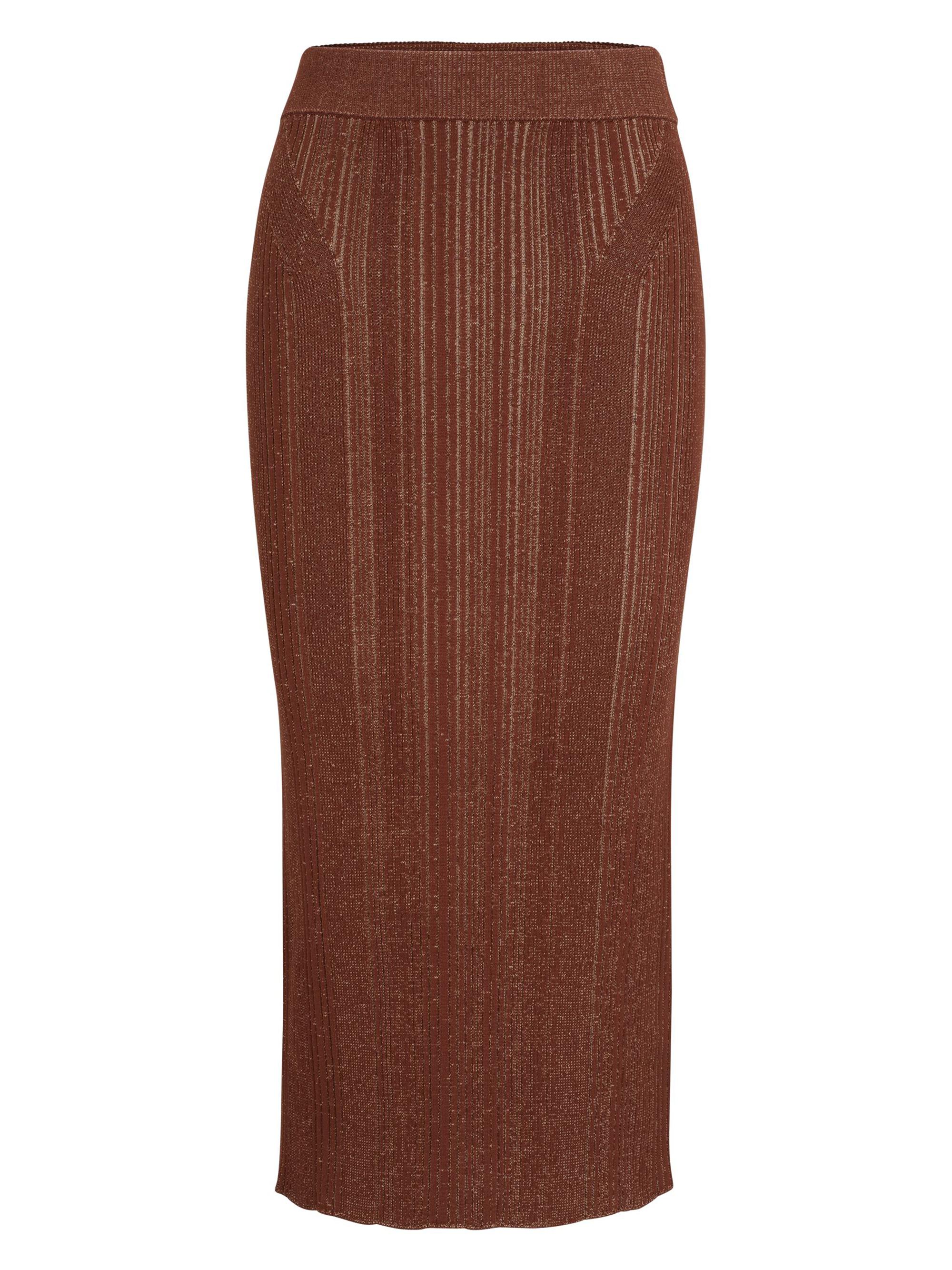 BOSS Women's Knitted Pencil Skirt with Ribbed Structure - Dark Brown