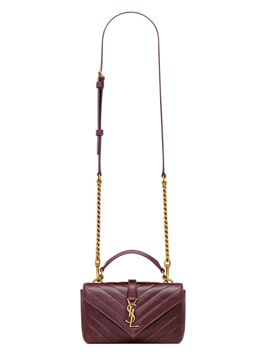 Saint Laurent Mini College Chain Bag in Shiny Crackled