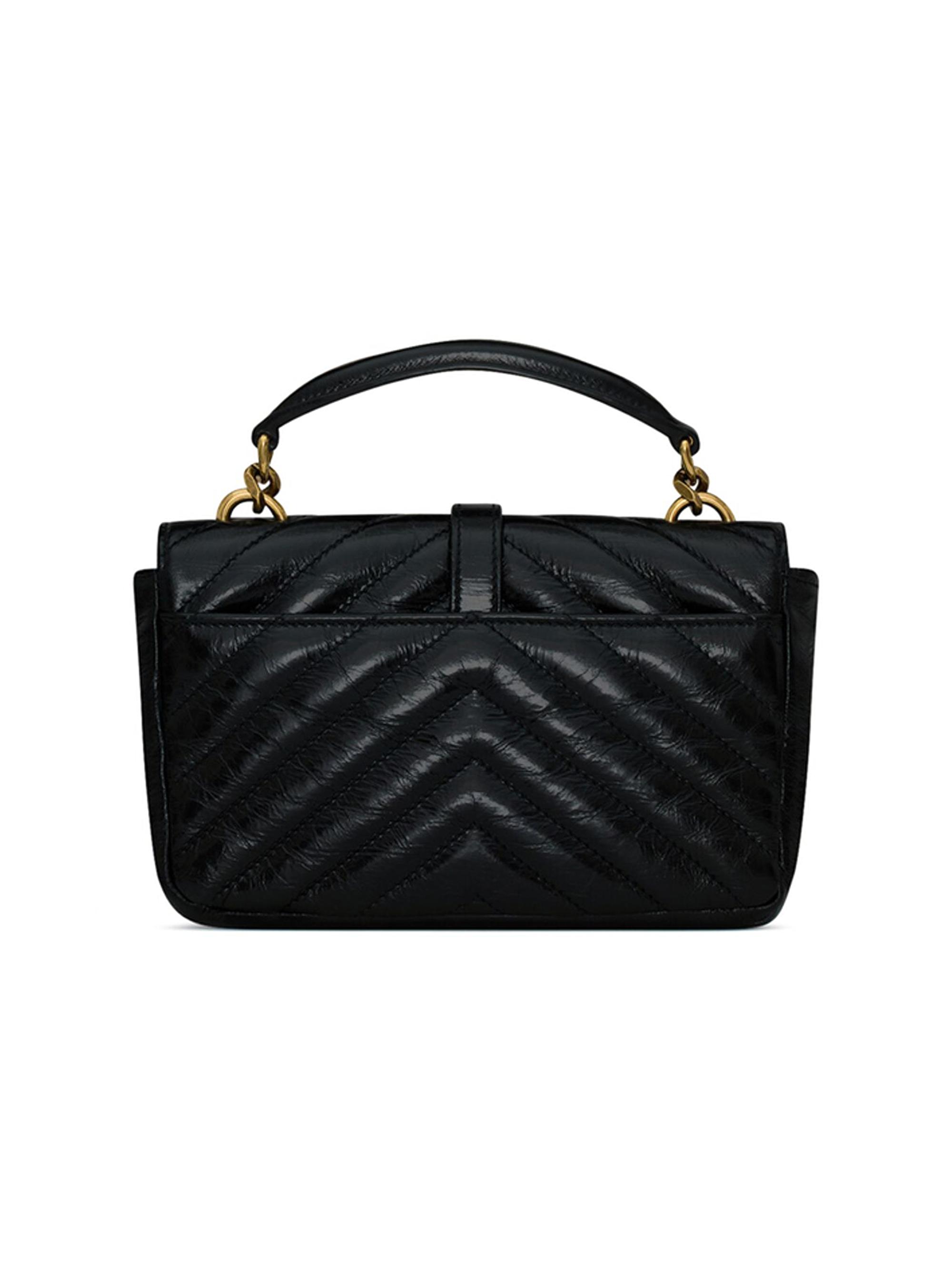 Saint Laurent Mini College Chain Bag in Shiny Crackled Leather