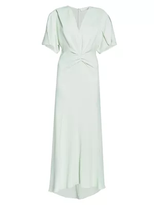 Shop Victoria Beckham Gathered-Waist V-Neck Midi-Dress | Saks Fifth Avenue