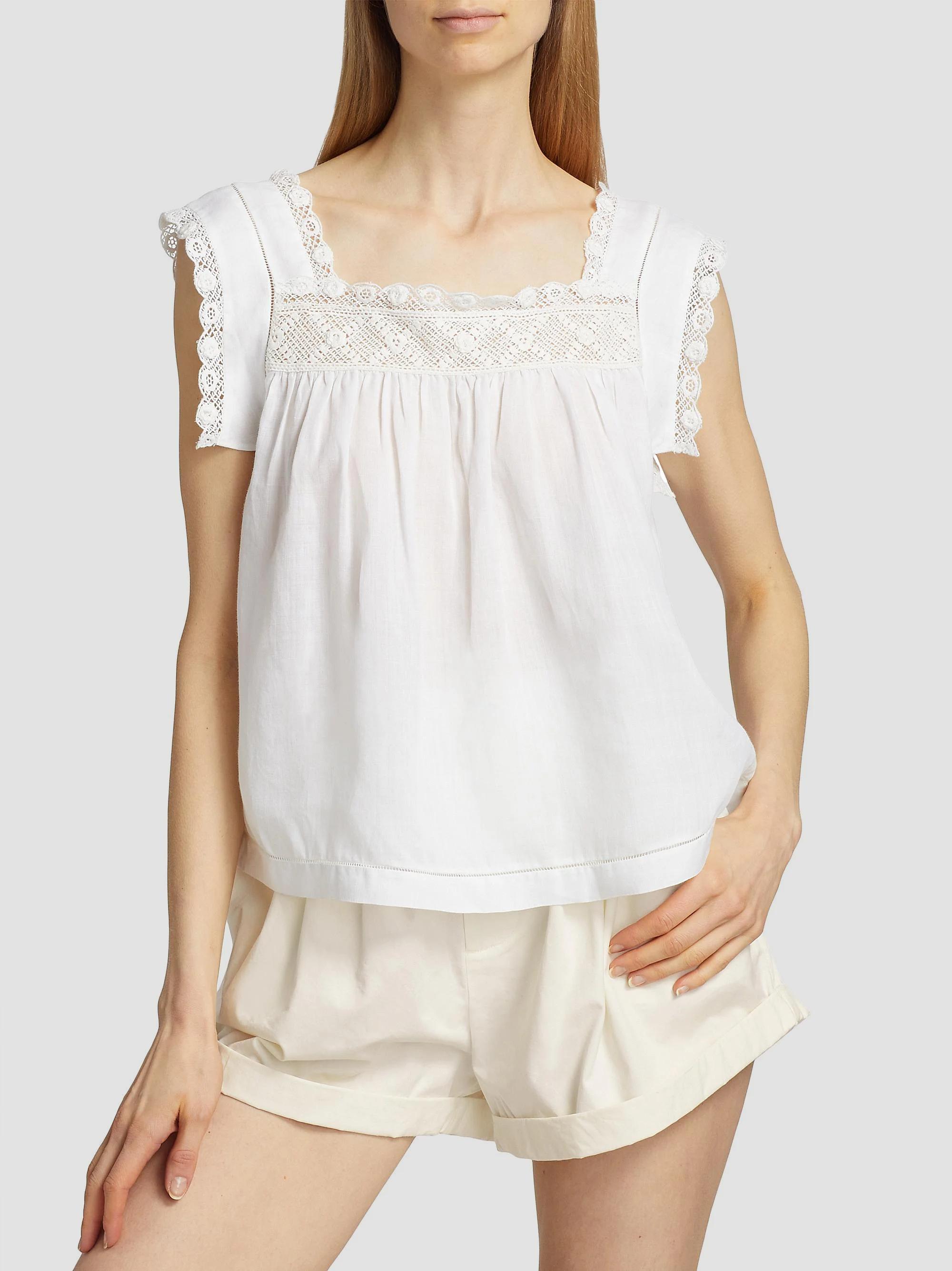 DÔEN Aphra Lace-Trim Top | Saks Fifth Avenue