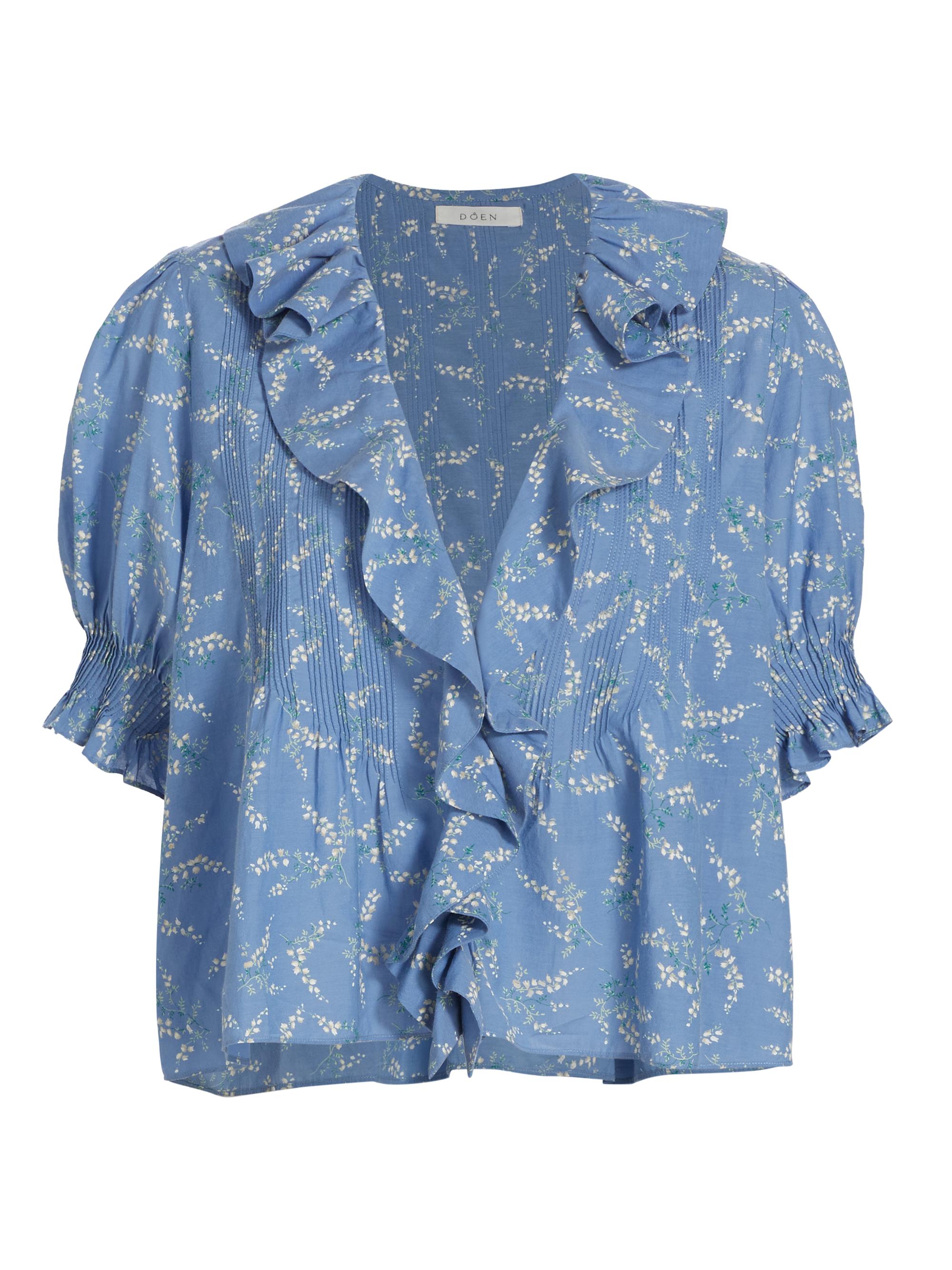 DÔEN Women's Henri Pleated Floral Top - Lapis Bluebell Ballad
