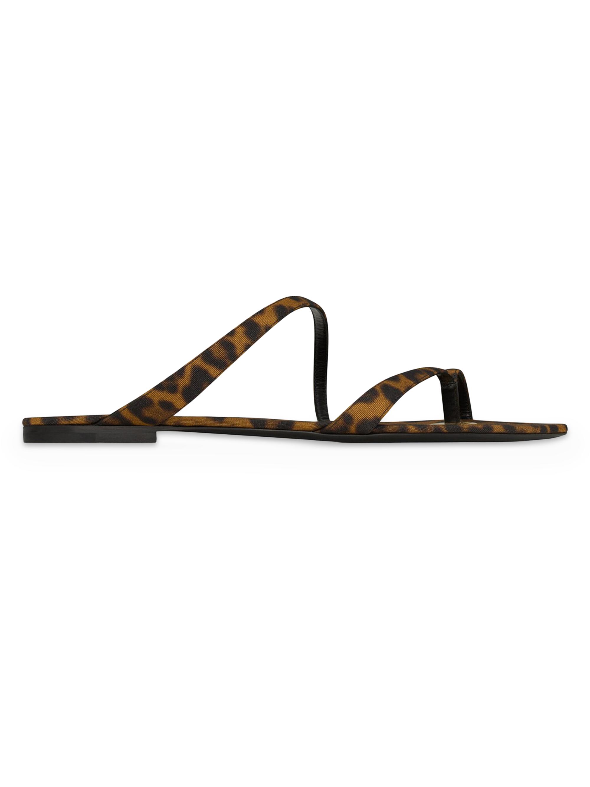 Saint Laurent Women's Tanger Slides in Leopard Grosgrain - Manto Naturale