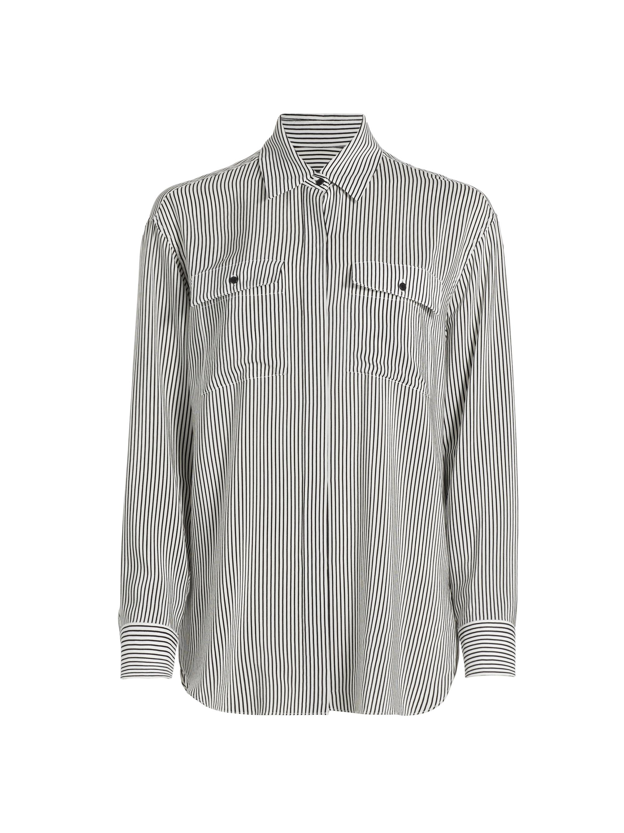 Nili Lotan Women's Ellias Striped Silk Long-Sleeve Shirt - White Black