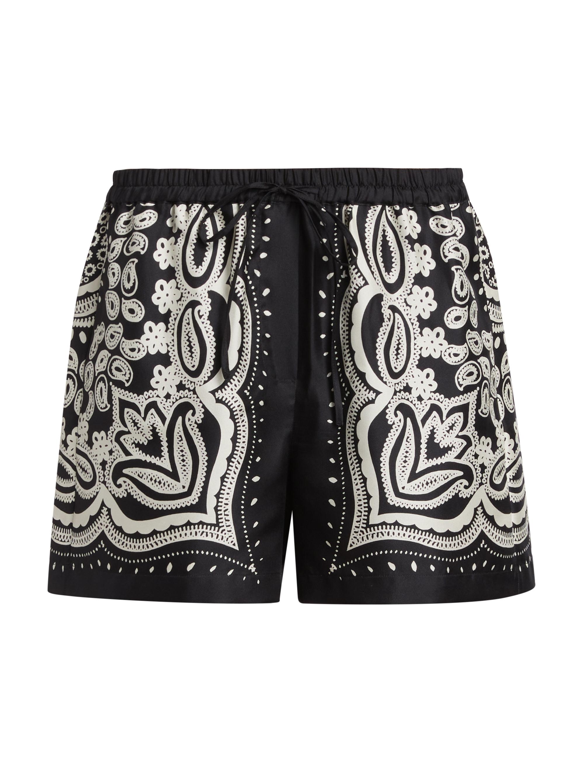 Nili Lotan Women's Frances Silk Drawstring Shorts - Black  Bandana