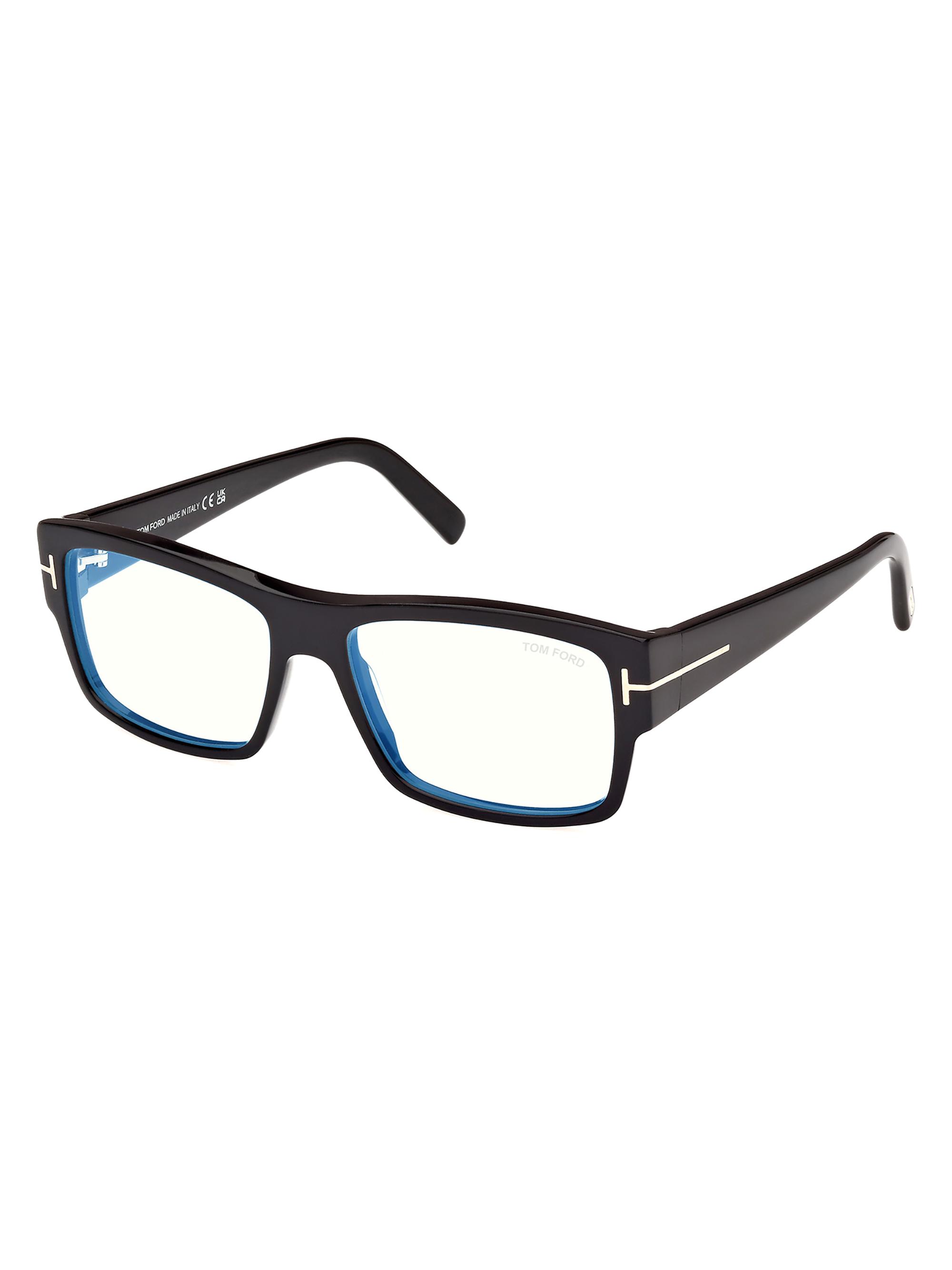 TOM FORD Men's 55MM Blue Block Rectangular Glasses - Shiny Black