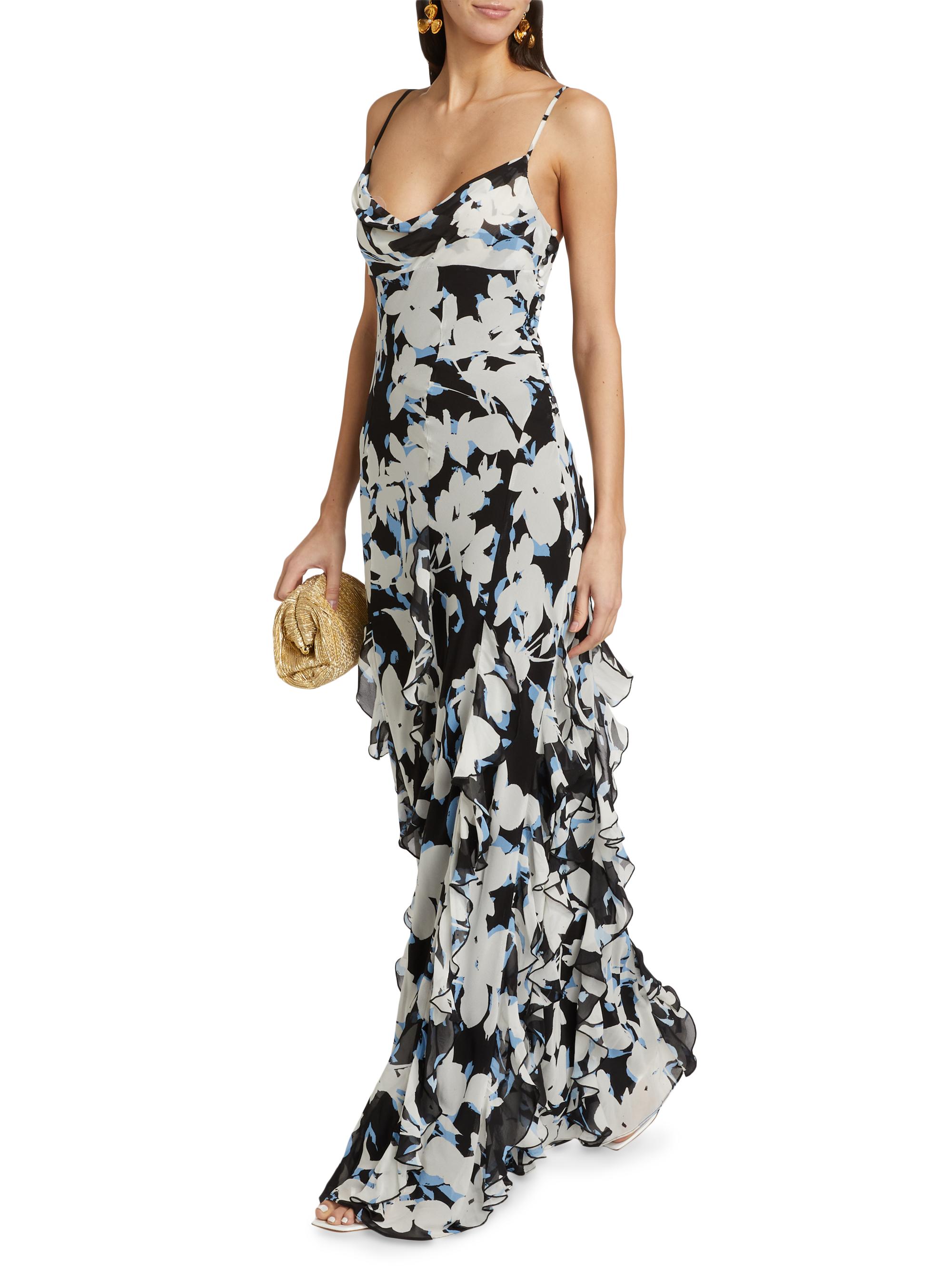 Nicholas The Label Kamila Ruffled Silk Floor-Length Dress - Black Blur