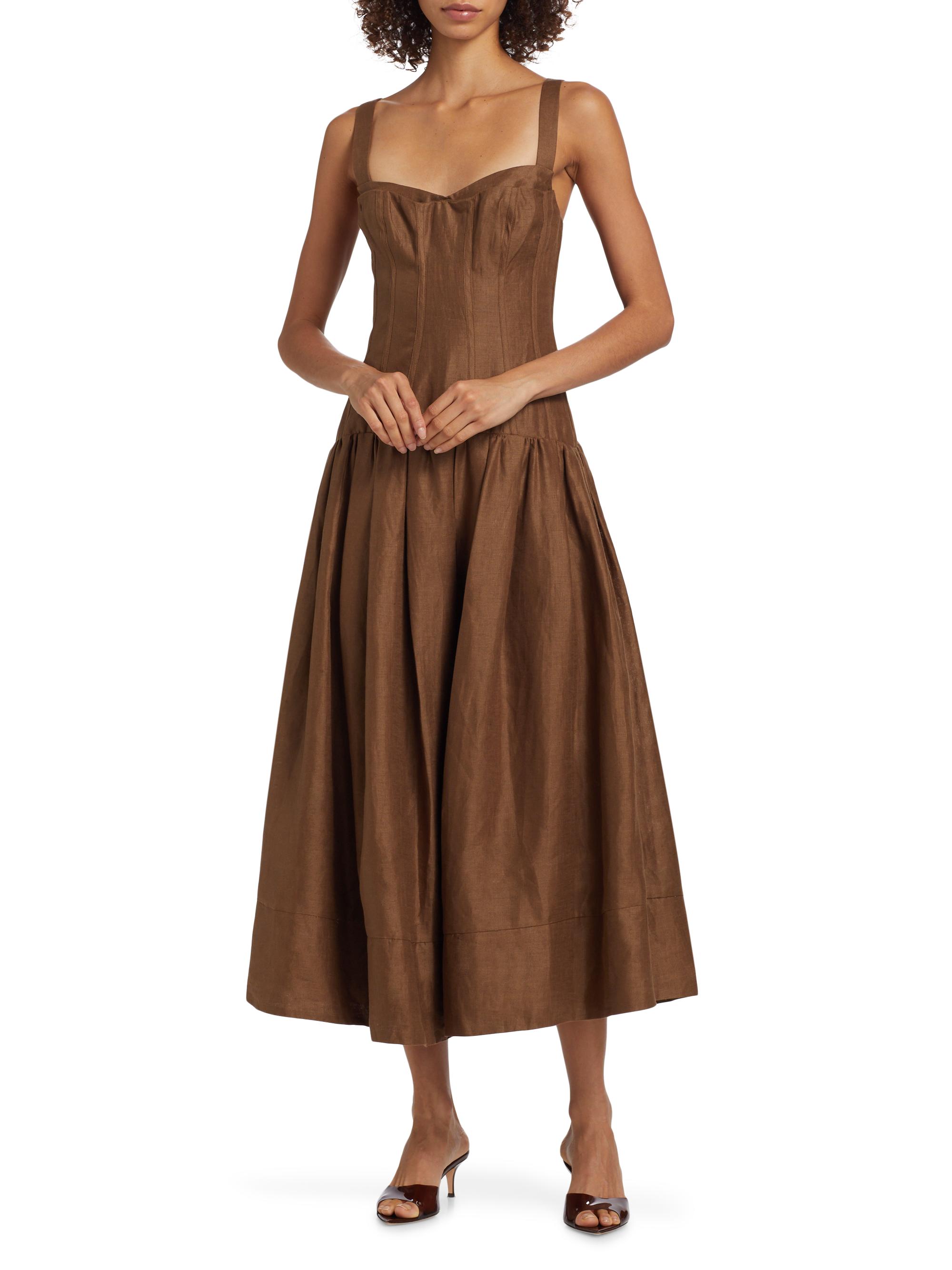 Nicholas the Label Makenna Linen Corset Midi-Dress | Saks Fifth Avenue
