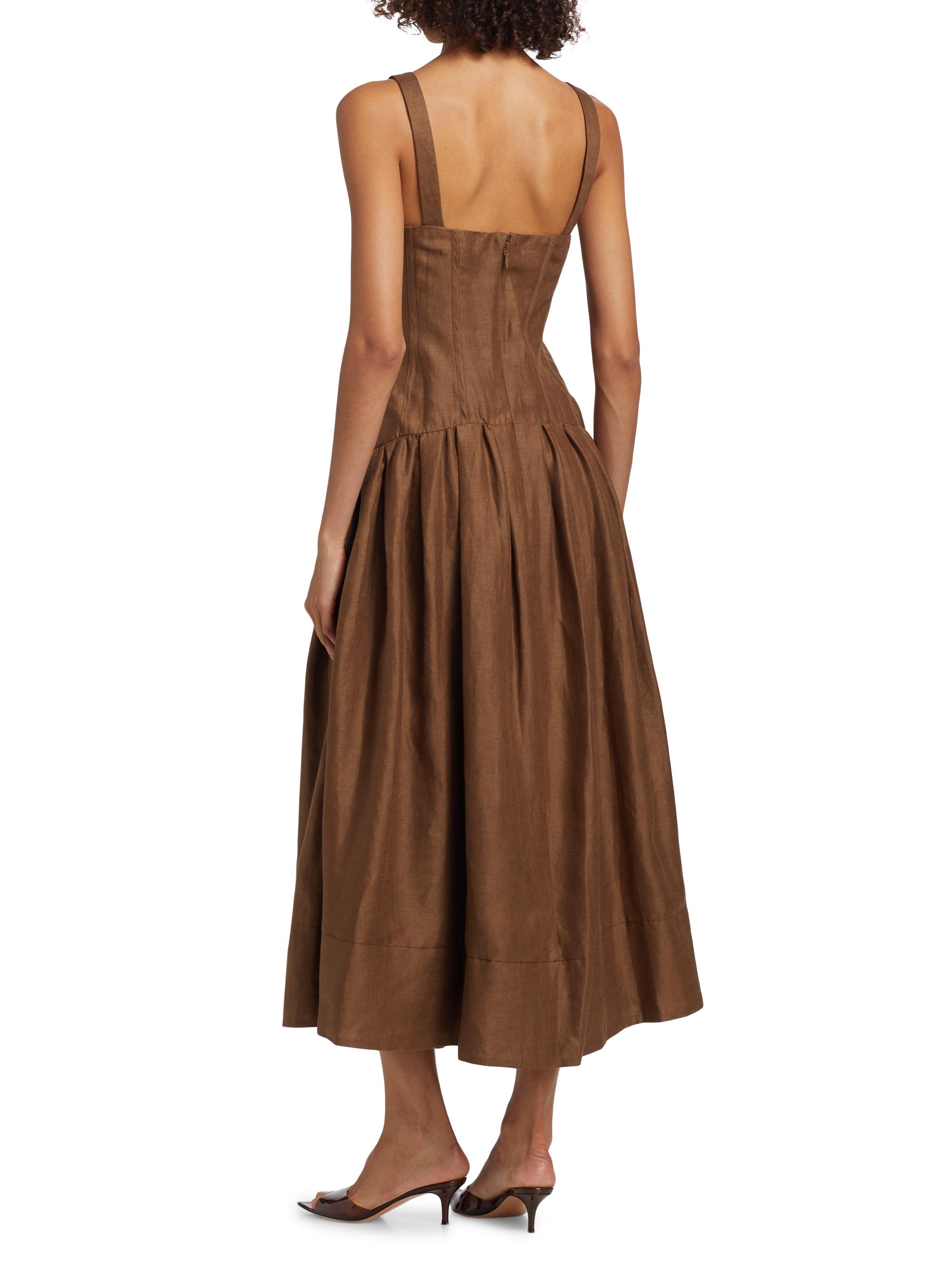 Nicholas the Label Makenna Linen Corset Midi-Dress | Saks Fifth Avenue