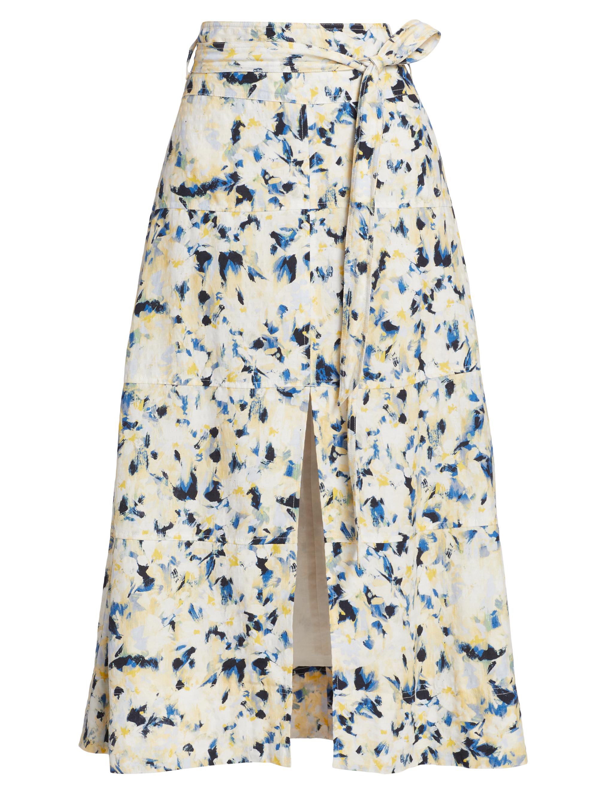 Tanya Taylor Women's Hudson Printed Belted Midi-Skirt - Cream Maritime Blue Multi