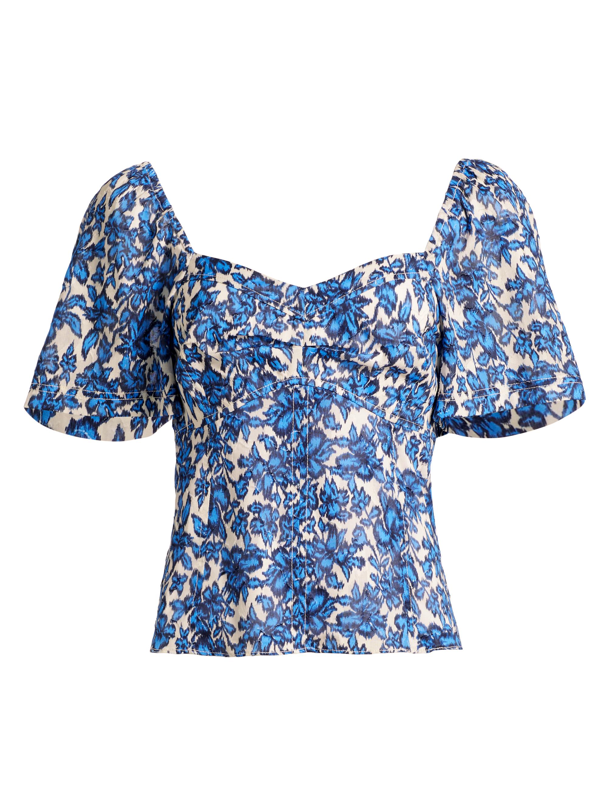 Tanya Taylor Women's Bleecker Floral Flutter-Sleeve Blouse - Maritime Blue Offwhite Multi