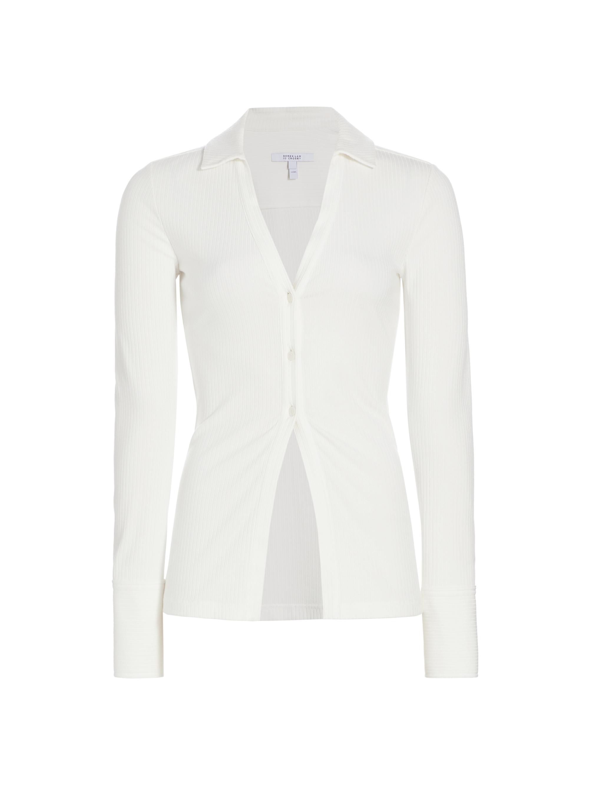 Derek Lam 10 Crosby Women's Chandler Collared Ribbed Sweater - Blanc De Blanc