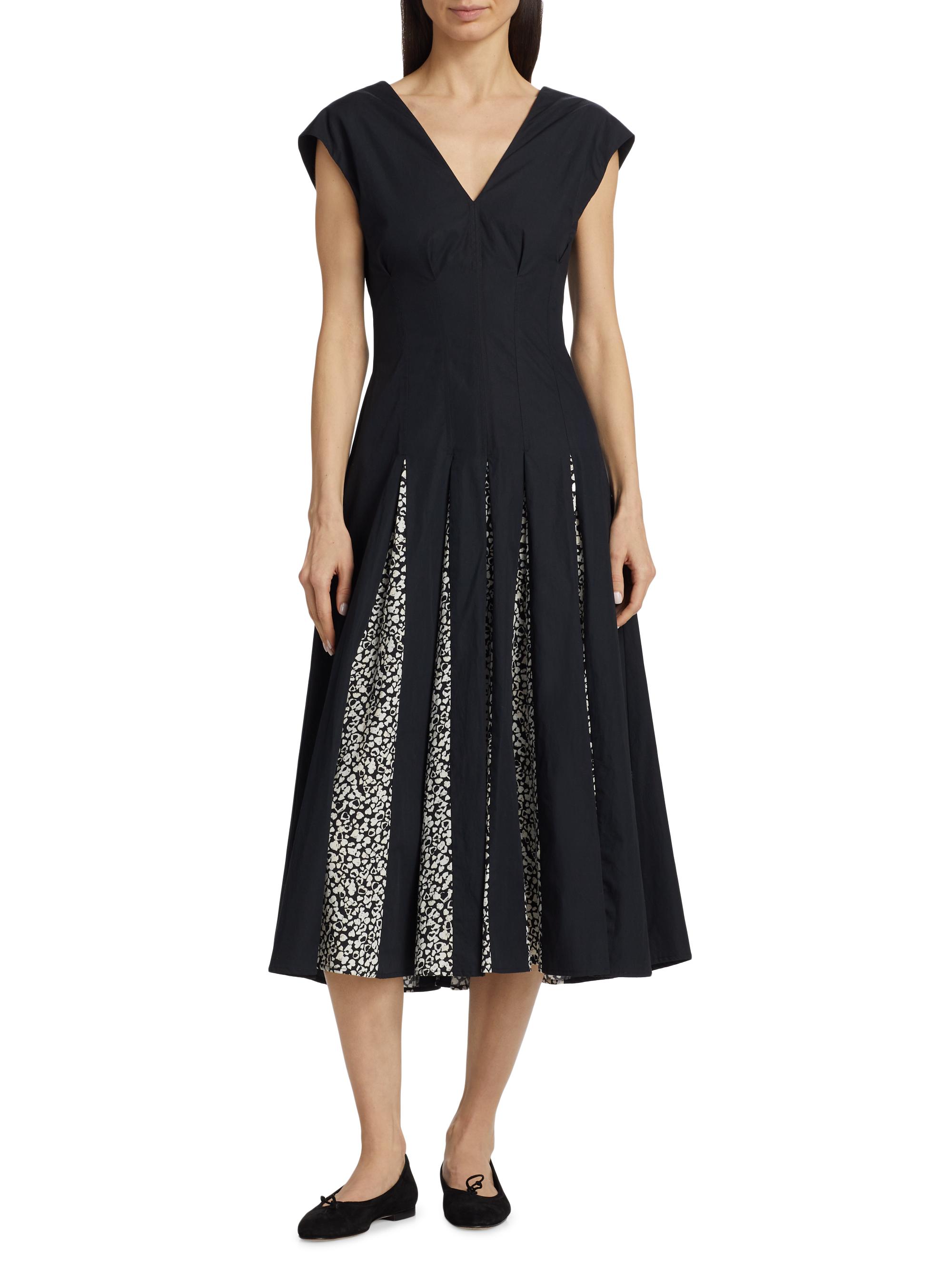 Derek Lam 10 Crosby Women's Ella Pleated Cotton Midi-Dress - Black | Thumbnail 3