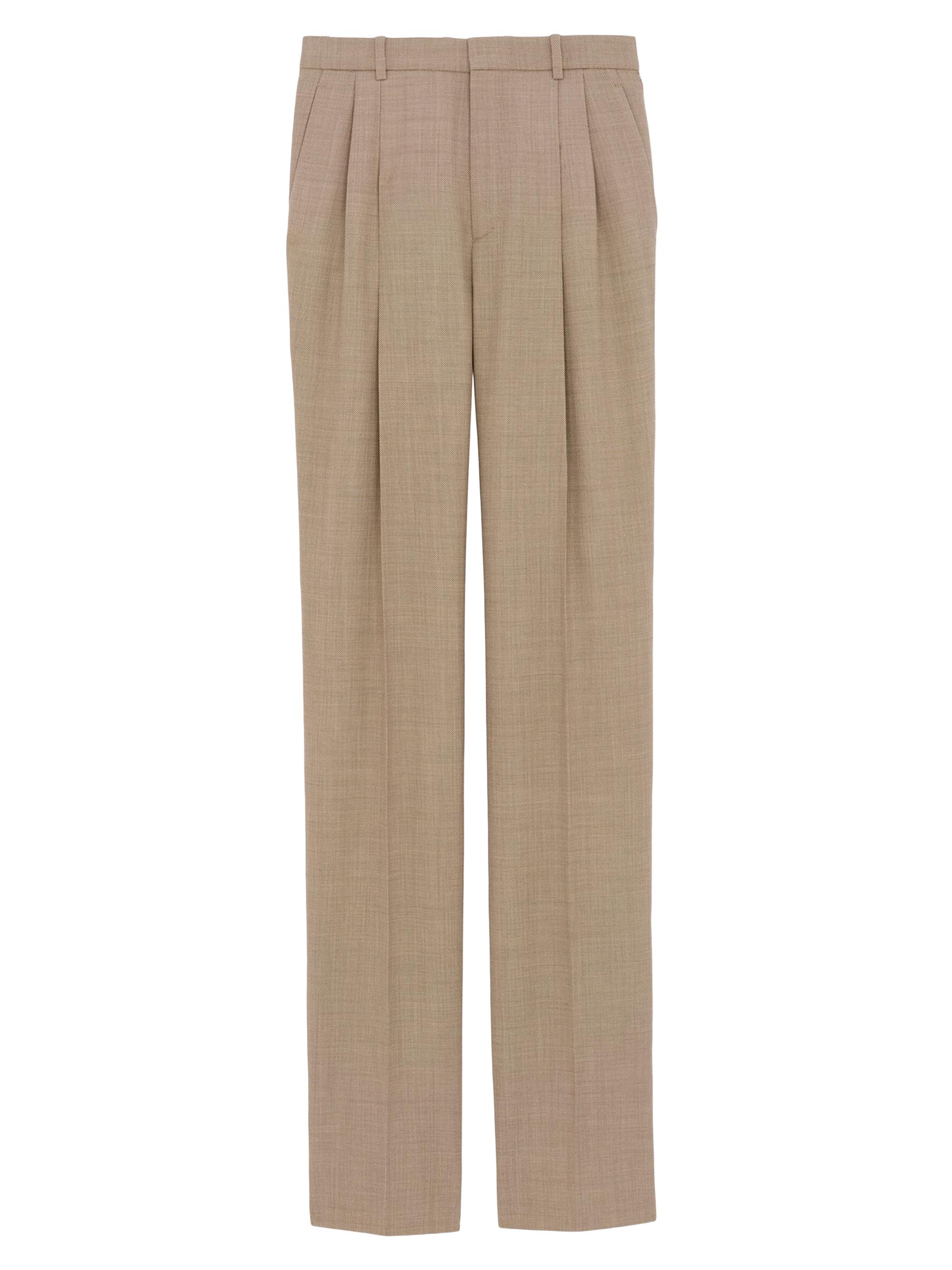 Saint Laurent Men's High-Waisted Pants in Grain De Poudre - Taupe Beige