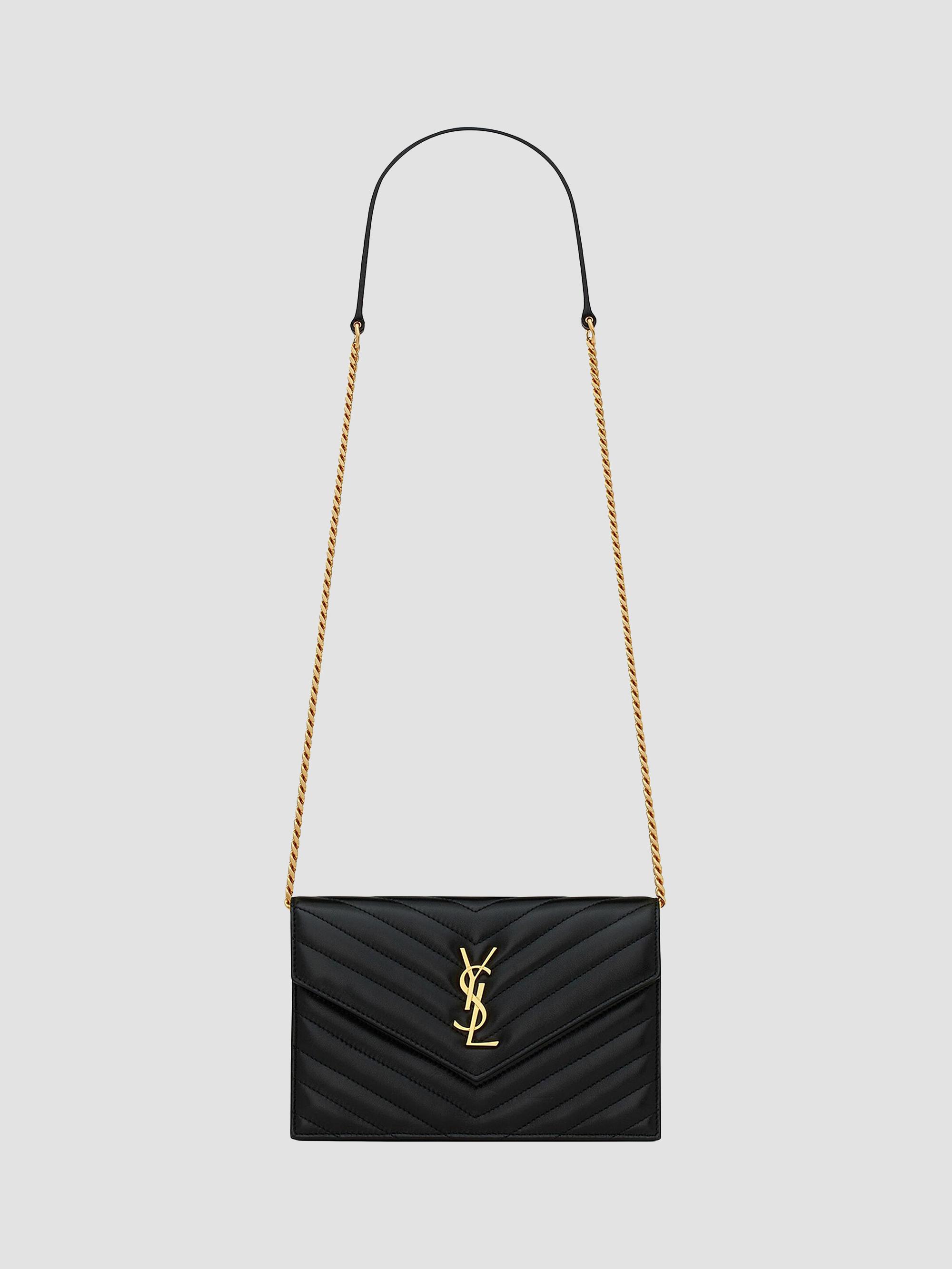Saint Laurent Women's Cassandre Envelope Chain Wallet in Lambskin - Black | Thumbnail 7
