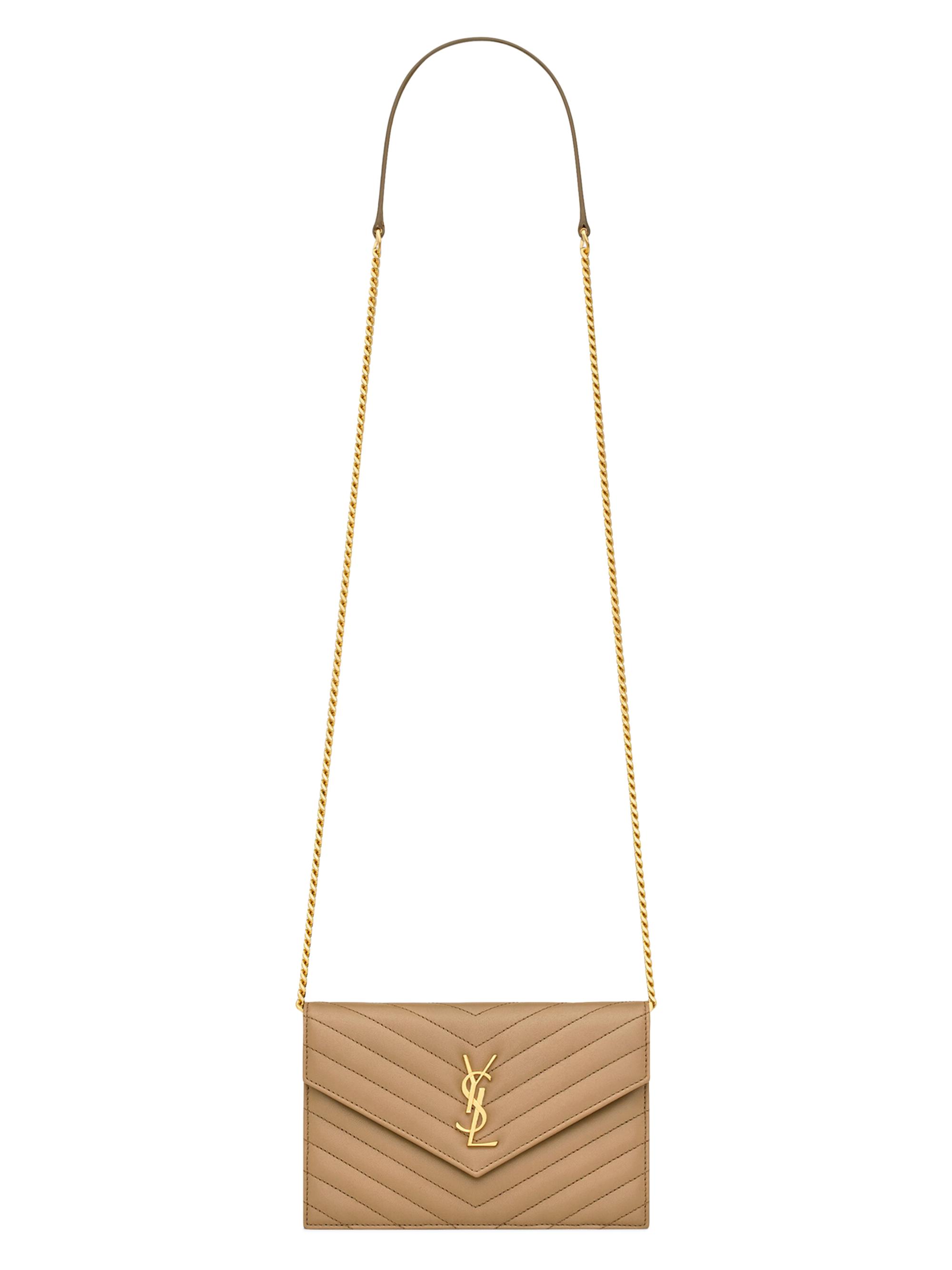 Saint Laurent Women's Cassandre Envelope Chain Wallet in Lambskin - Natural Tan | Thumbnail 9