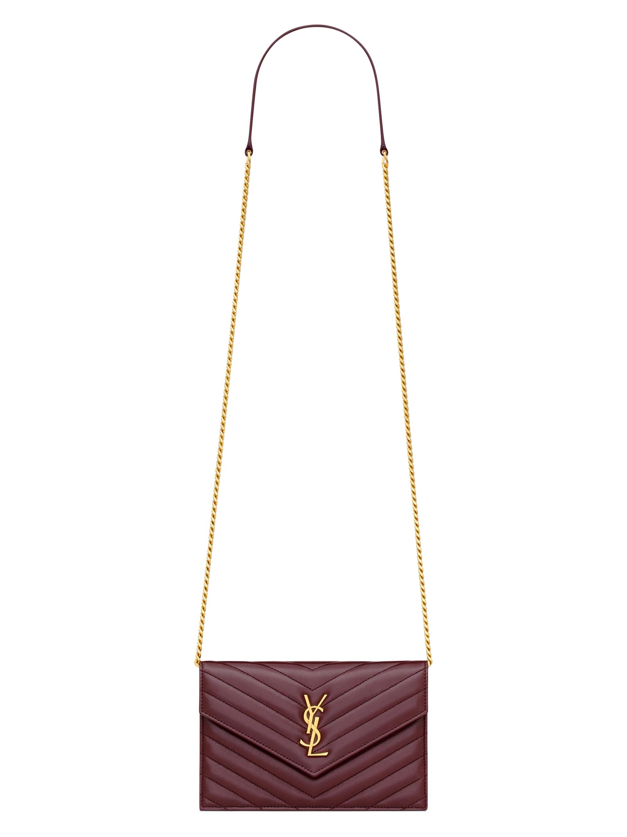 Saint Laurent Women's Cassandre Envelope Chain Wallet in Lambskin - Rouge Cabernet