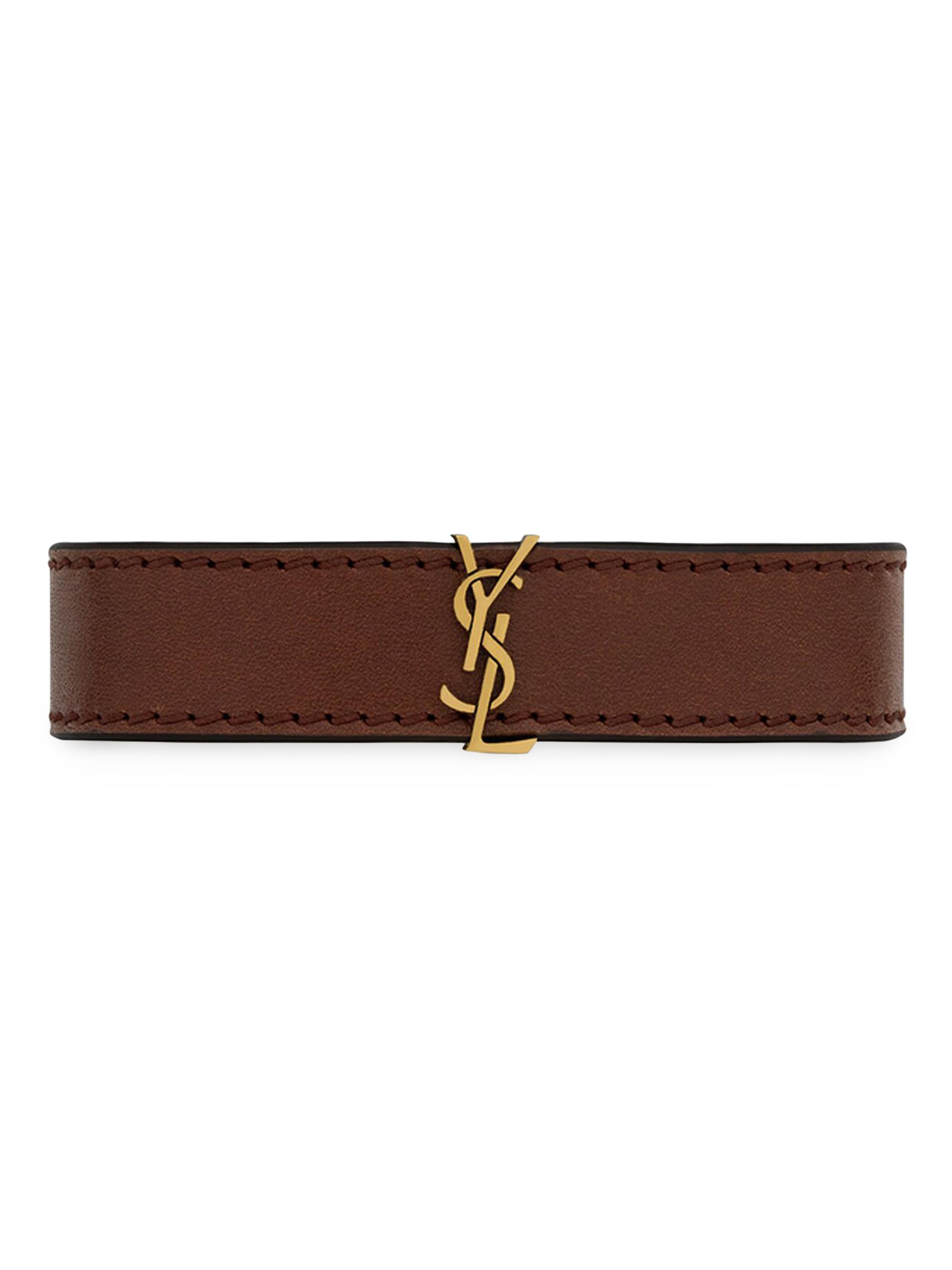 Saint Laurent Men's Cassandre Bracelet in Leather - Dark Chocolate Light Bronze
