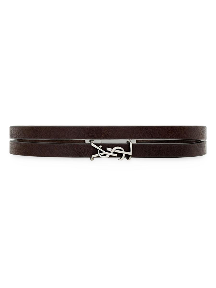【Saint Laurent】CASSANDRE DOUBLE-STRAND BRACELET◆758230BL4 Saint Laurent Cassandre Double-Wrap Bracelet in Leather