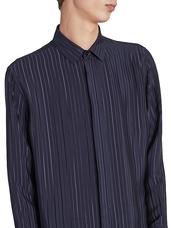 Shop Saint Laurent Shirt in Striped Silk Crepe De Chine Shop Saint Laurent Shirt in Striped Silk Crepe De Chine