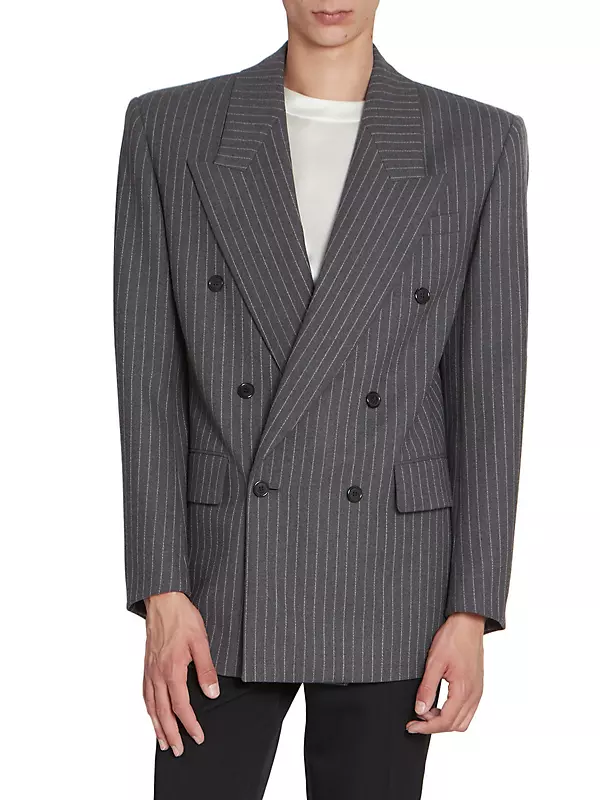 Oversized Jacket in Striped Wool Flannel
