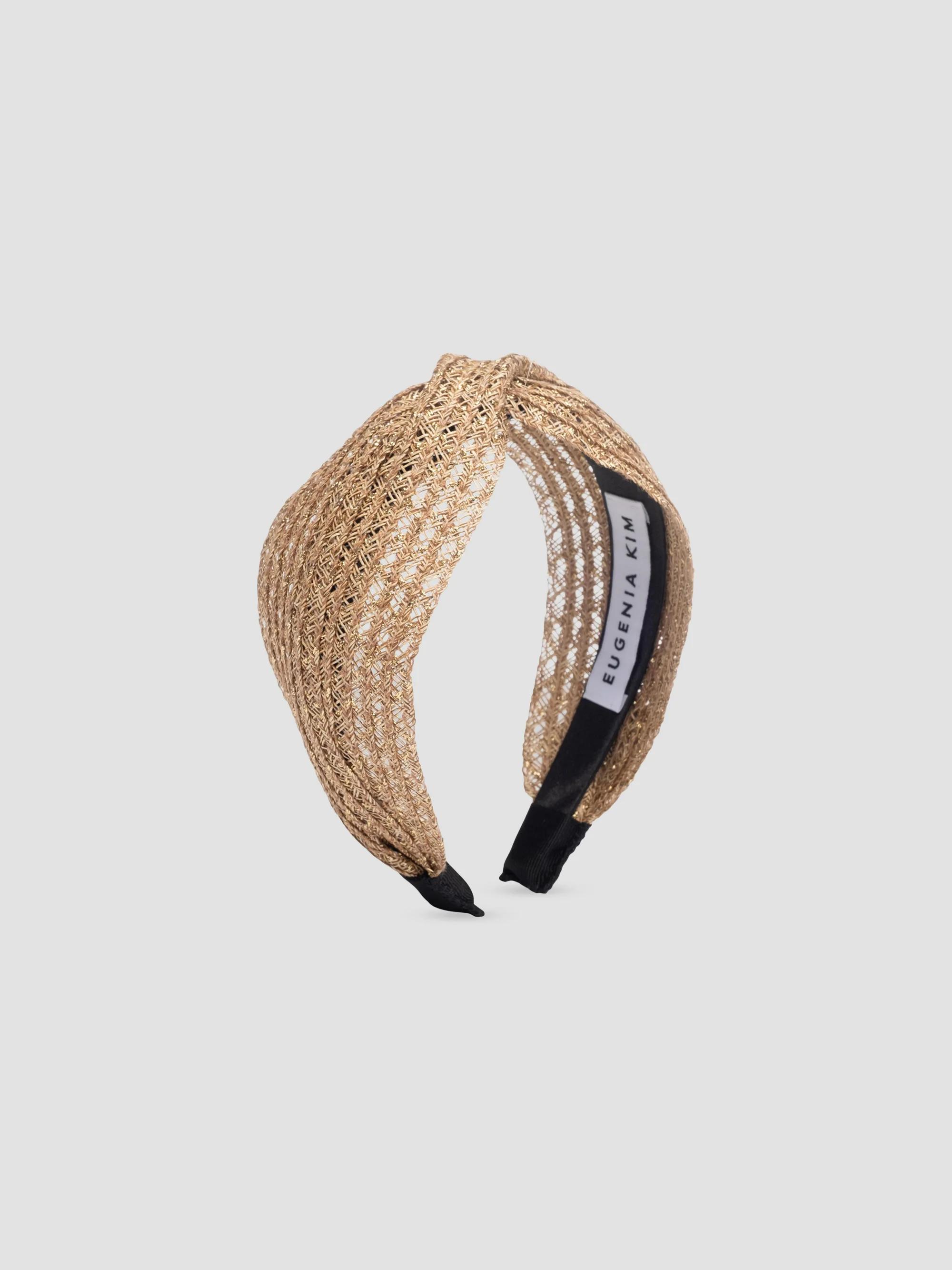 Lele Sadoughi Metallic Gold Slim Headband with Knot Accent NWT Lele Sadoughi Buff Knotted Fleur De Lis Embellished Headband  main image 2