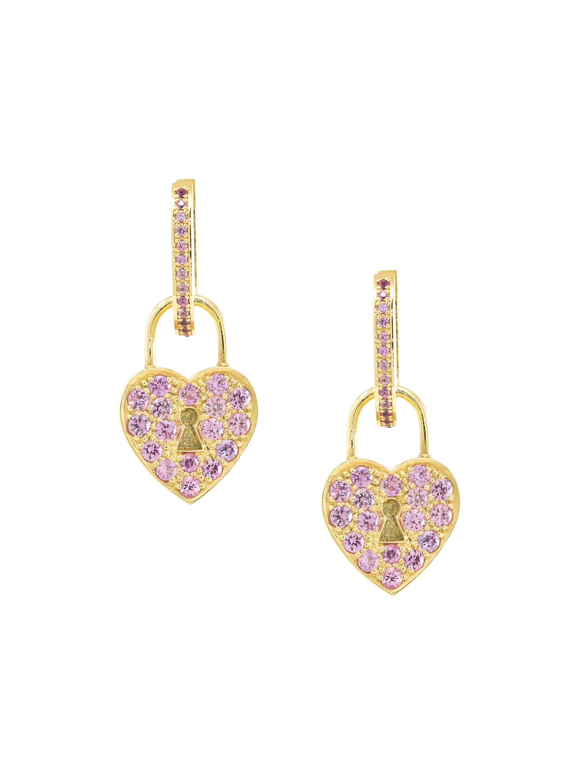 Jenna Blake Women's Heart Lock 18K Yellow Gold & Pink Sapphire Drop Earrings - Pink