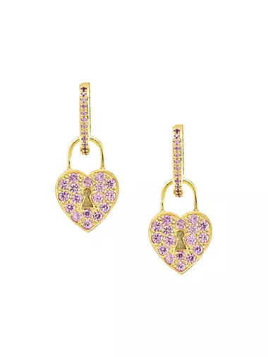 Heart Lock 18K Yellow Gold & Pink Sapphire Drop Earrings