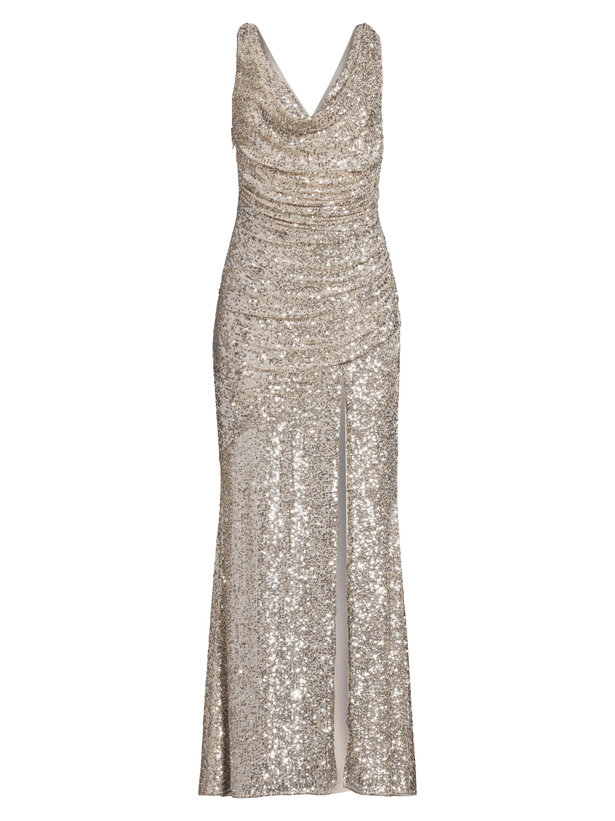 Aidan Mattox Women's Stretch Draped Sequined Gown - Champagne Silver