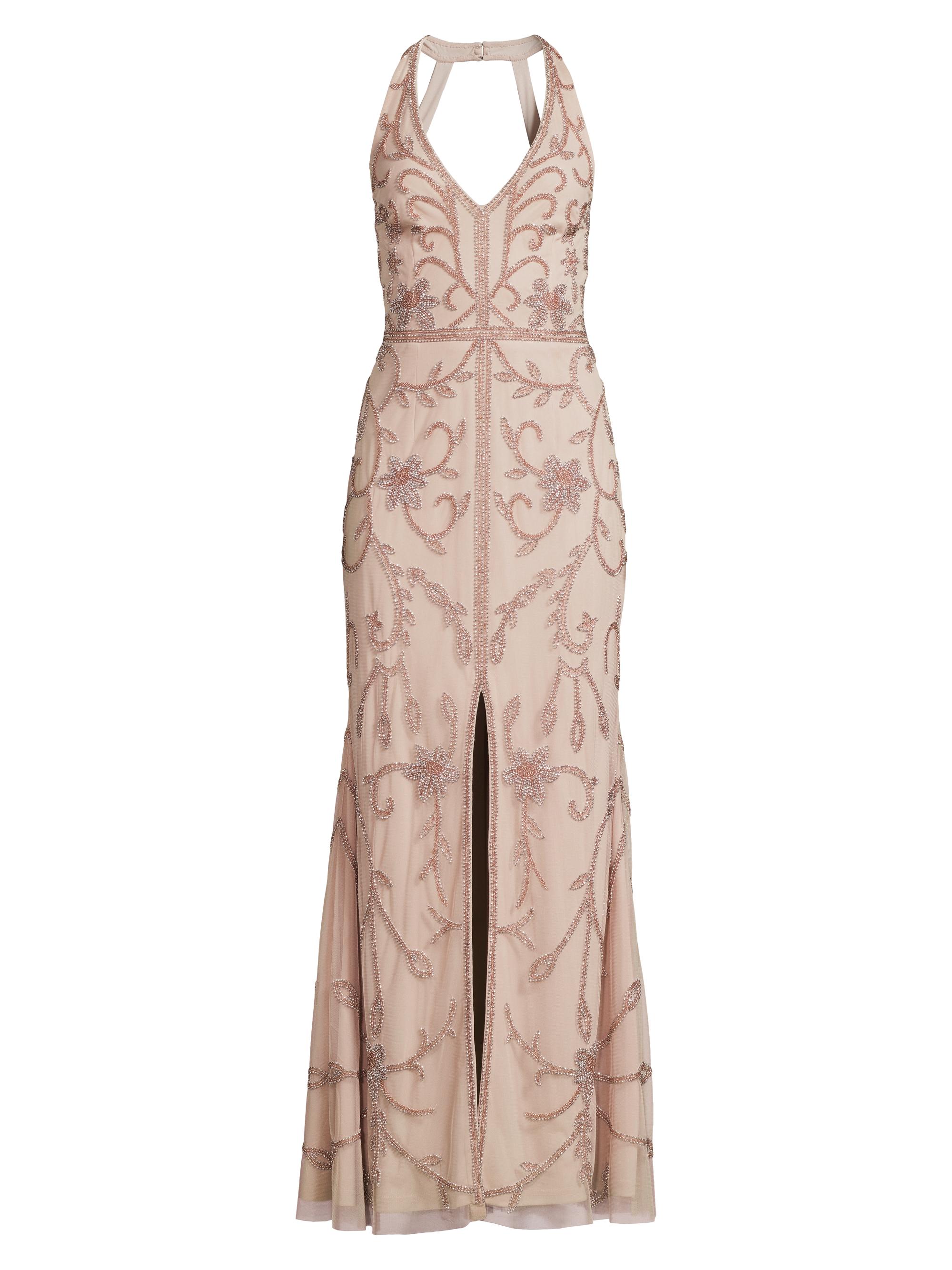 Aidan Mattox Women's Beaded Halter Mermaid Gown - Biscotti