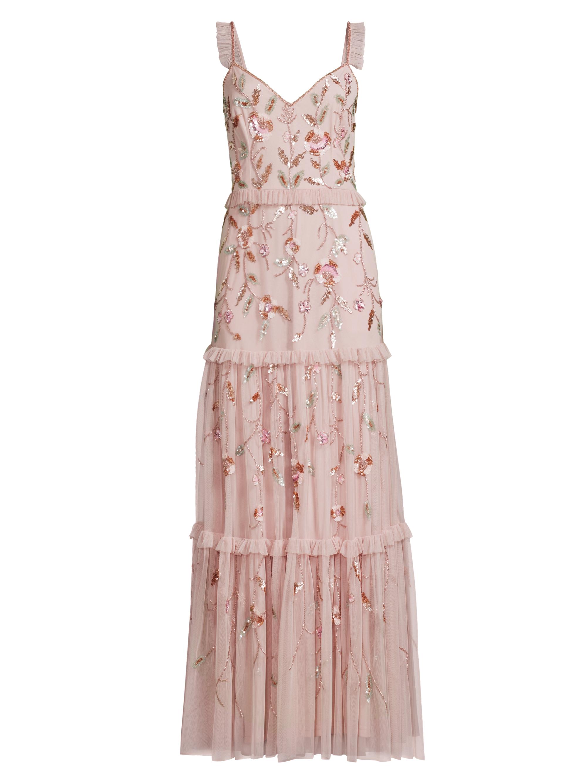Aidan Mattox Women's Beaded Mesh Tiered Maxi Dress - Pink Multi