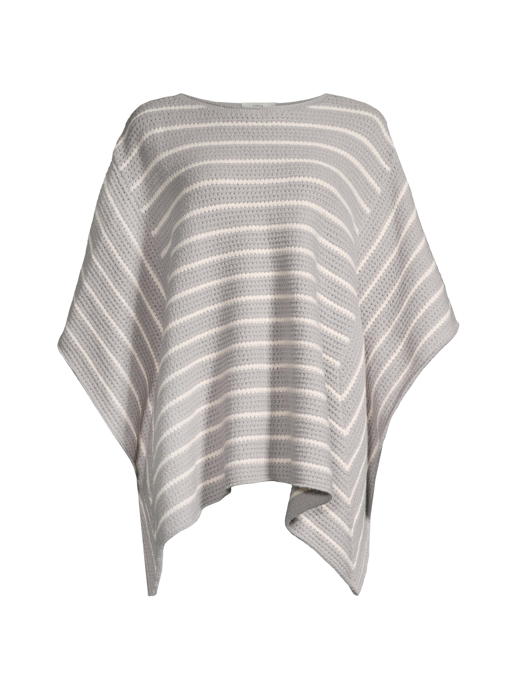 Vince Women's Stripe Cotton Crochet Poncho - Dove White