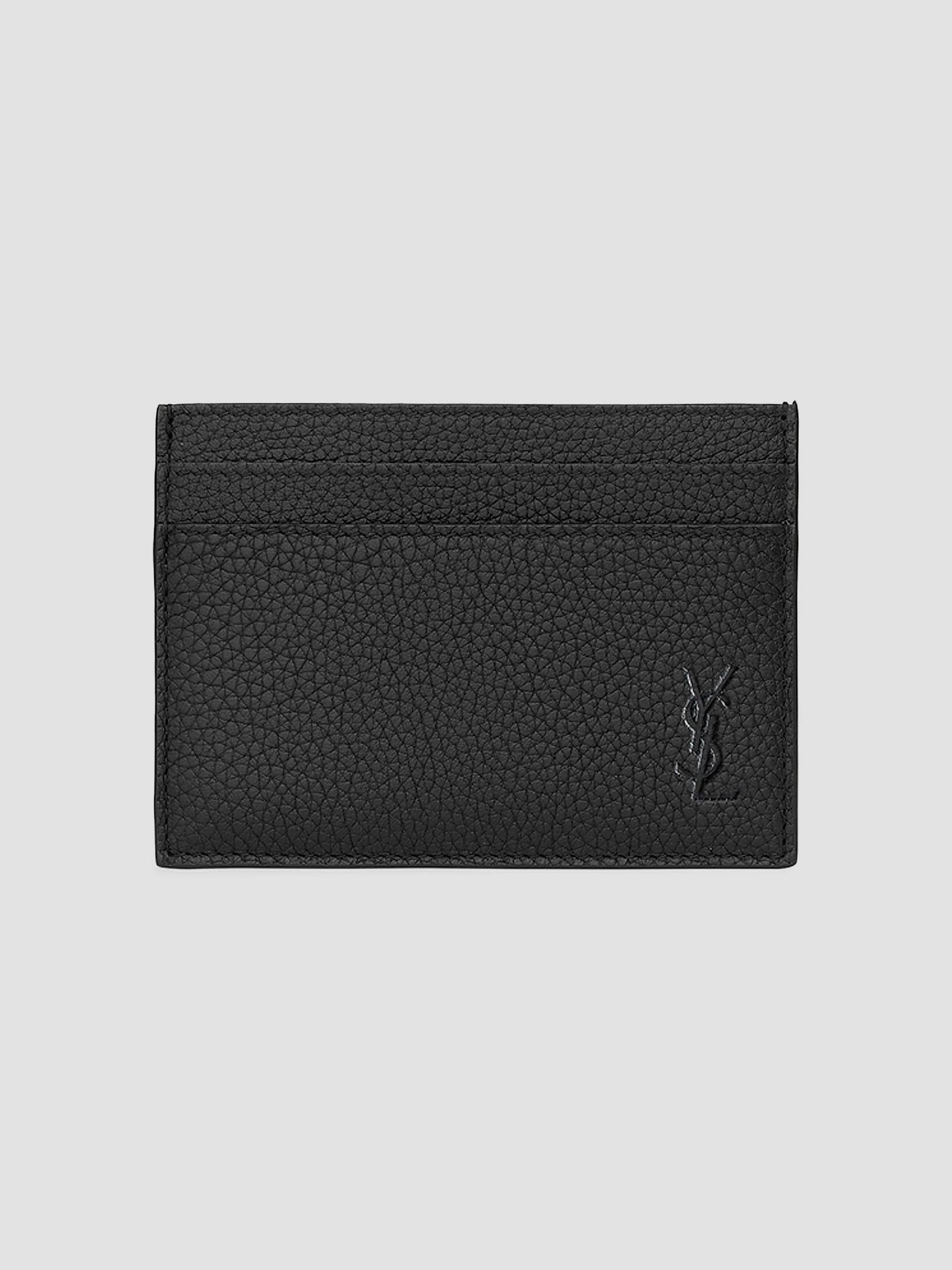 Saint Laurent Men's Cassandre Shadow Card Case in Grained Leather - Black | Thumbnail 3